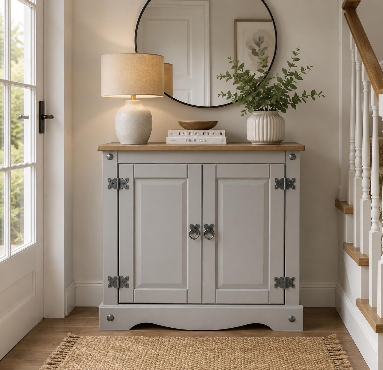 Corona Sideboard 2 Door Cupboard Grey Mexican Solid Pine Wood Cabinet W 75 x D 36 x H 73 cm