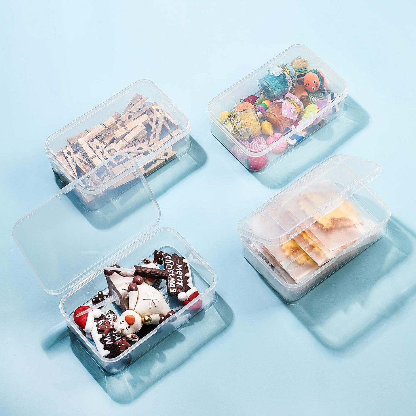 BENECREAT 8 Pack Rectangle Clear Plastic Bead Storage Containers Box Case with lid for Pins, Tiny Bead
