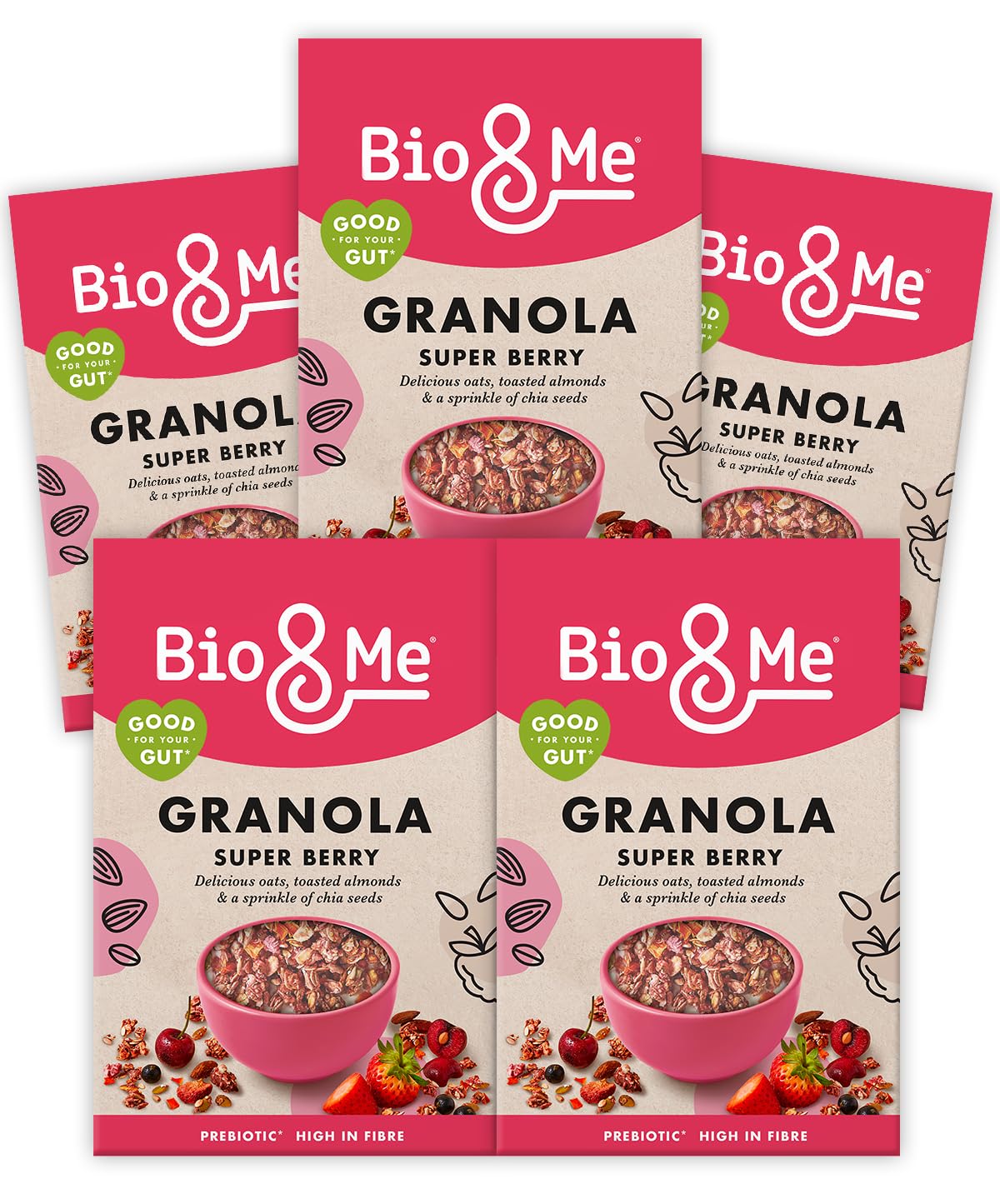 Bio&Me Super Berry Granola 5-Pack (5 x 360g) ? Vegan, High Fibre, No Added Sugar, Gut-Loving Breakfast Cereal