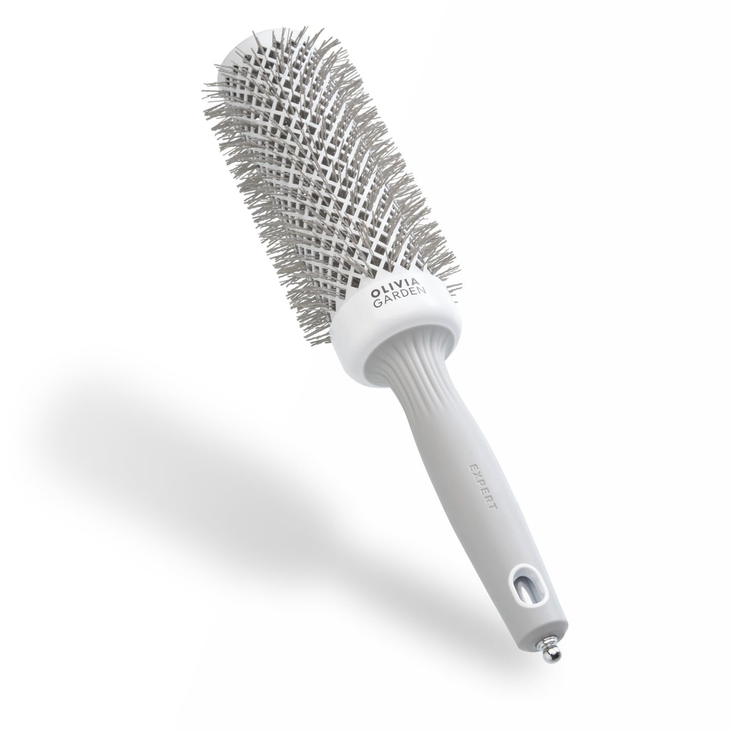 Olivia Garden Expert Blowout Speed ? White & Grey - 45 - Ceramic Coated Round Brush with Extra Long Barrel for 25% Faster Blowouts