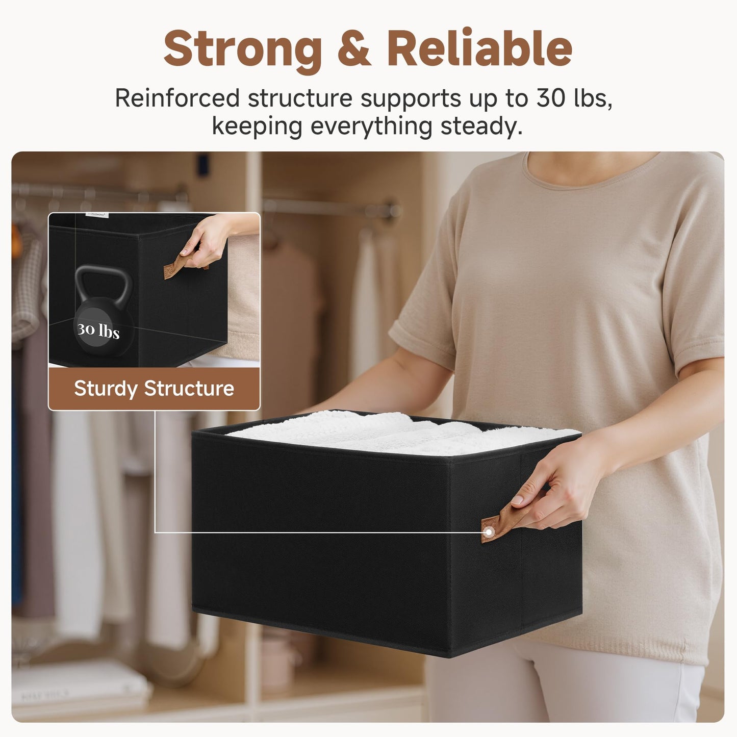 StorageWorks Wardrobe Storage Boxes, Storage Baskets for Organising Clothes, Wardrobe Organiser Boxes, Foldable Baskets for Shelves