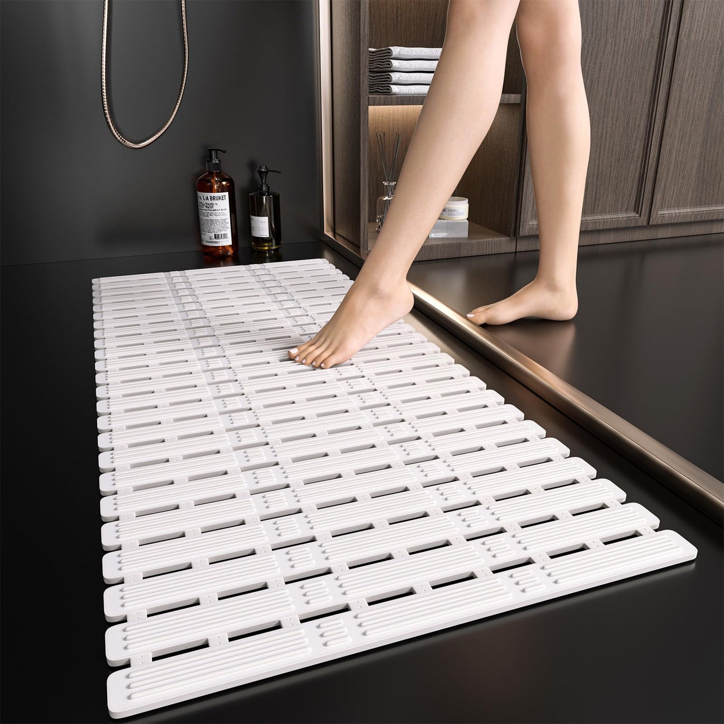 XIYUNTE Large Shower Mat Non Slip Anti Mould for Elderly- 90x40cm Bath Mat Non Slip Shower Mats for Inside Shower, TPE Anti Slip Shower Mat with