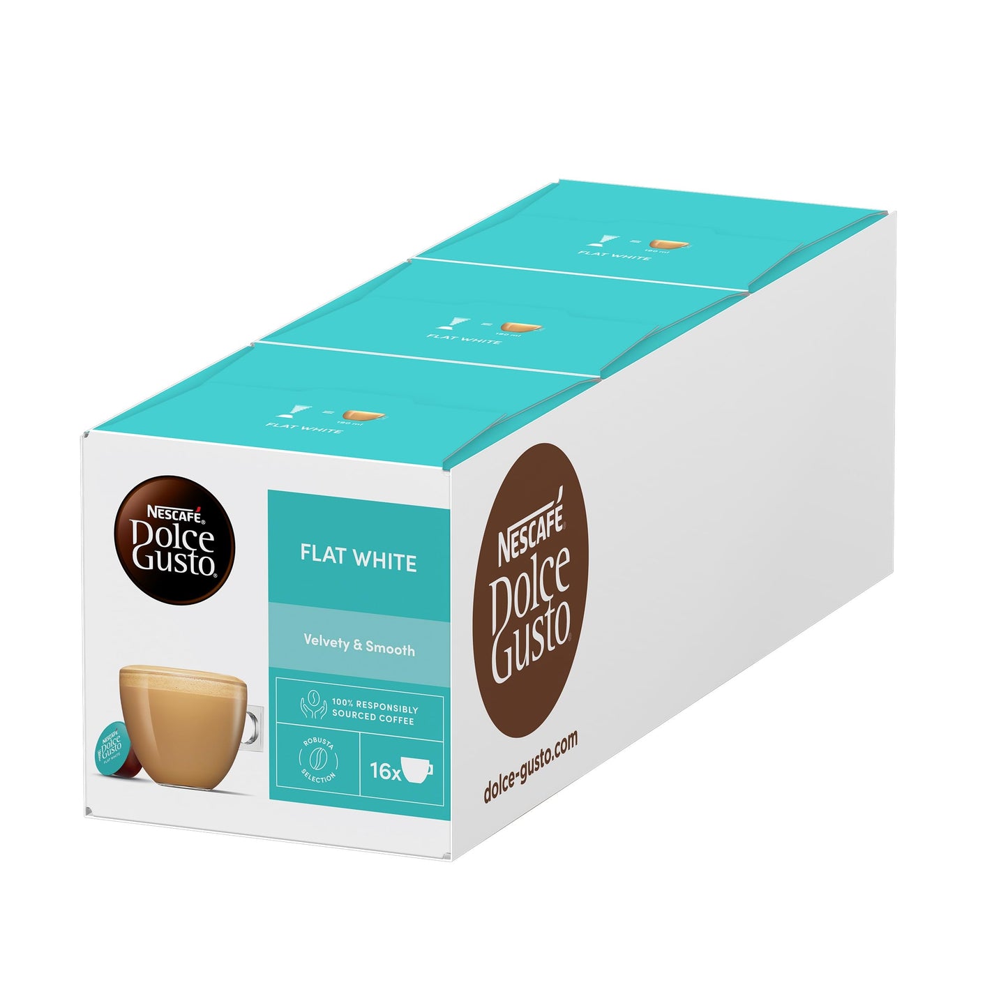 NESCAFE? DOLCE GUSTO Flat White Coffee Pods - total of 48 Creamy Coffee Flavoured Pods (3 Packs) 16 Pods