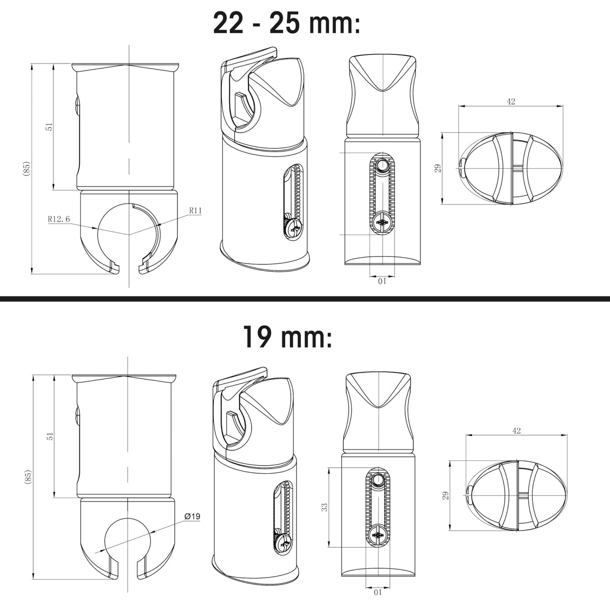 Clamp Brackets for Heated Towel Rail Radiators Flat & Curved (Chrome, 22mm Tube Width)