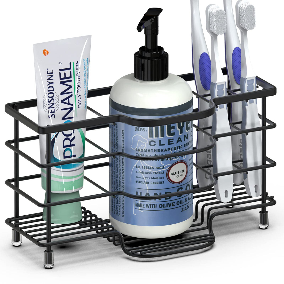 Linkidea Electric Toothbrush Holder Stand, Stainless Steel Bathroom Storage for Toothpaste, 6 Slots Ventilated Countertop Organizer for Cleanser,