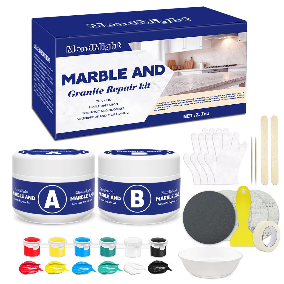 MendMight Tile, Granite and Ceramic Tile Repair Kit(Color Match), Tub Fibreglass Repair Kits with Strong Adhesion, Quartz Countertop Marble Repair Kit