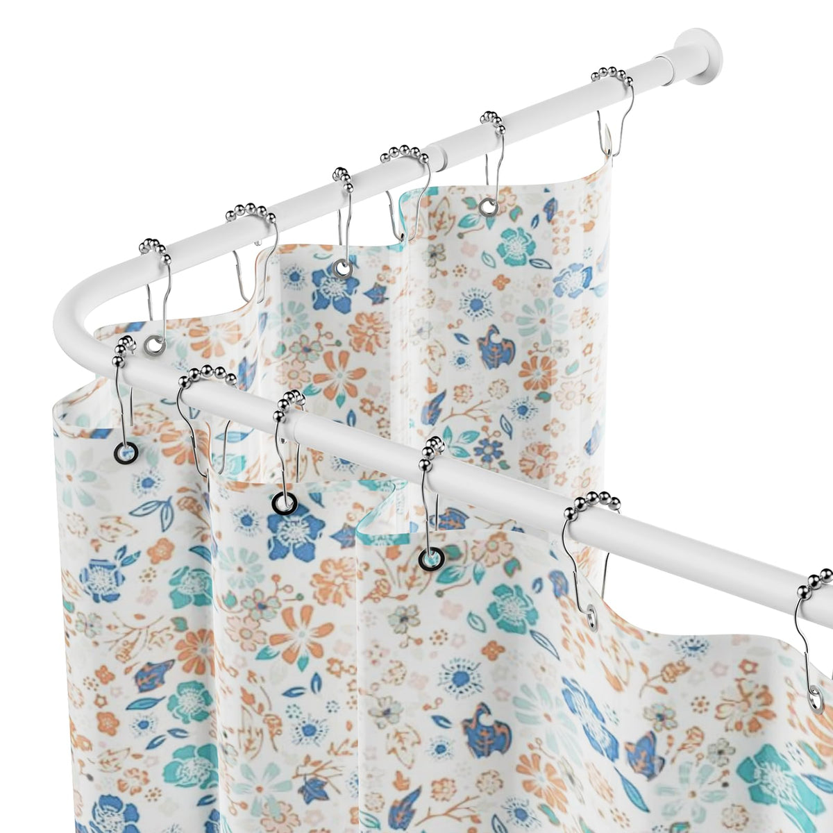 L-Shaped Shower Curtain Rod, Adjustable 68-96cm ? 68-96cm, Stainless Steel Corner Shower Rod Waterproof & Rustproof, 90 Degree Curtain Rod Includes 12