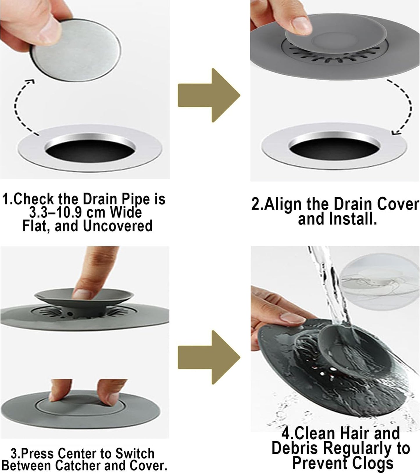 ShanBye Universal Silicone Drain Plug,2 PCS Silicone Drain Plugs Hair Catcher Cover Practical Strainer Bathtub Hair Stopper with Press and Hair