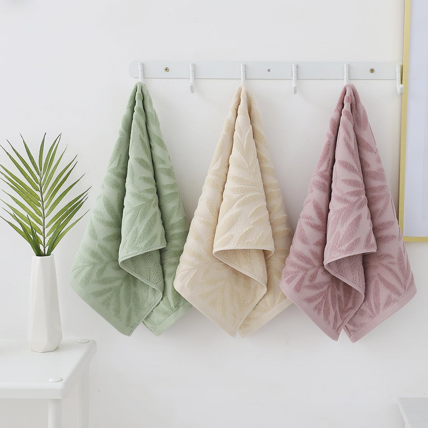 Pidada Hand Towels Set of 2 Leaf Pattern 100% Cotton Absorbent Soft Decorative Towel for Bathroom (Light Brown)