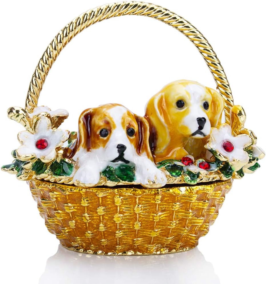 YU FENG Puppy Flower Basket Jewelery Holder Box, New but open box