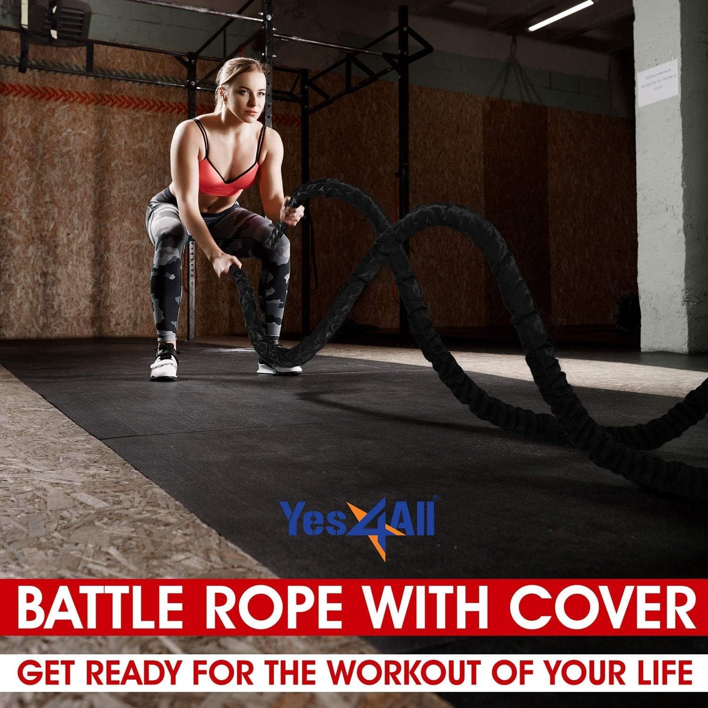 Yes4All Battle Exercise Training Rope with Protective Cover ? Steel Anchor & Strap Included - 38mm / 50mm Diameter Poly Dacron 9m, 12m, 15m Length