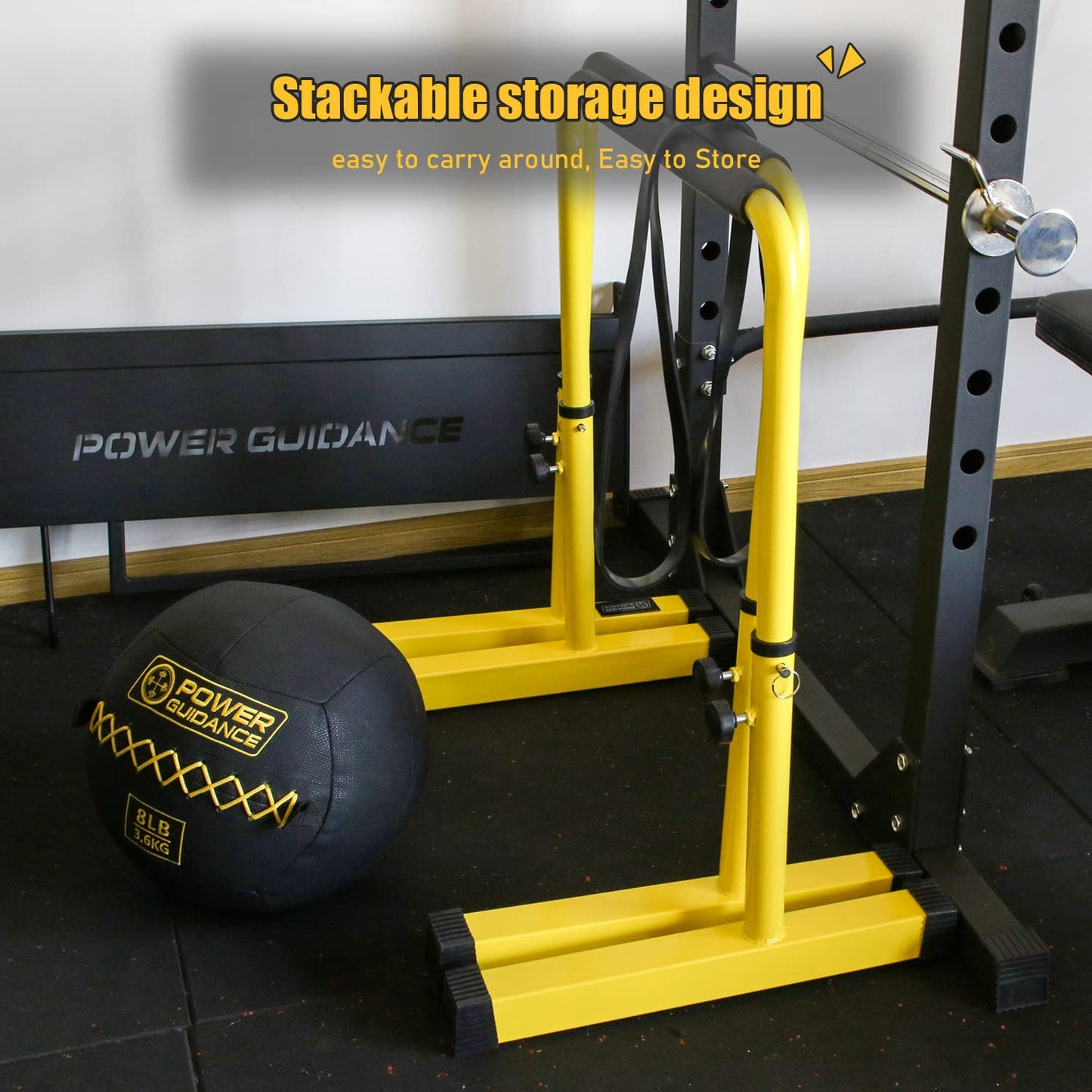 POWER GUIDANCE Dip Bar Adjustable Dip Station Pull Up Bar Body Strength Training - Adjustable Height for 77cm 84cm 91cm 98cm Square Base for