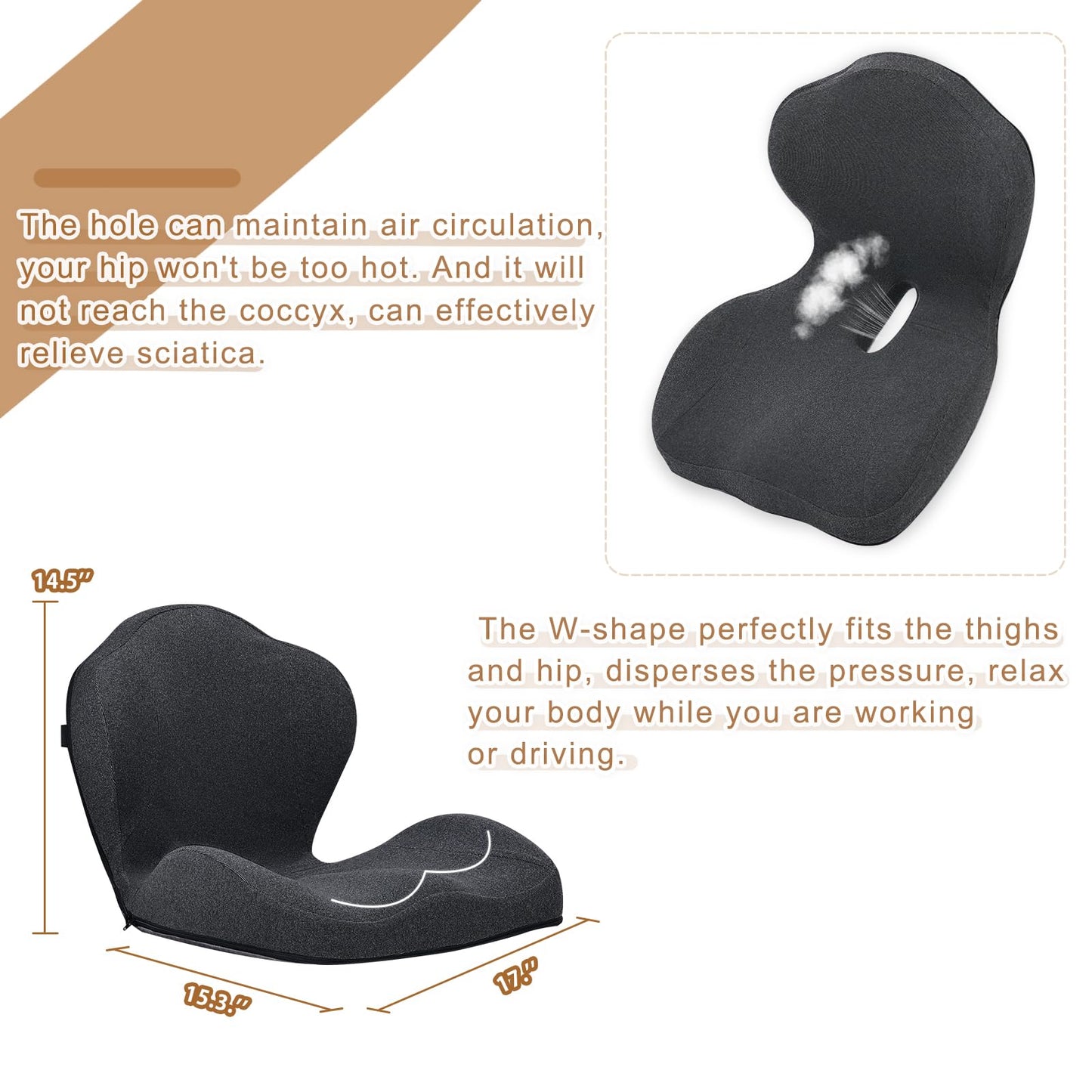 GOFORIT 2-in-1 Seat Cushion & Lumbar Support for driving - Ergonomic Dual-Layer Memory Foam Chair Cushion Set