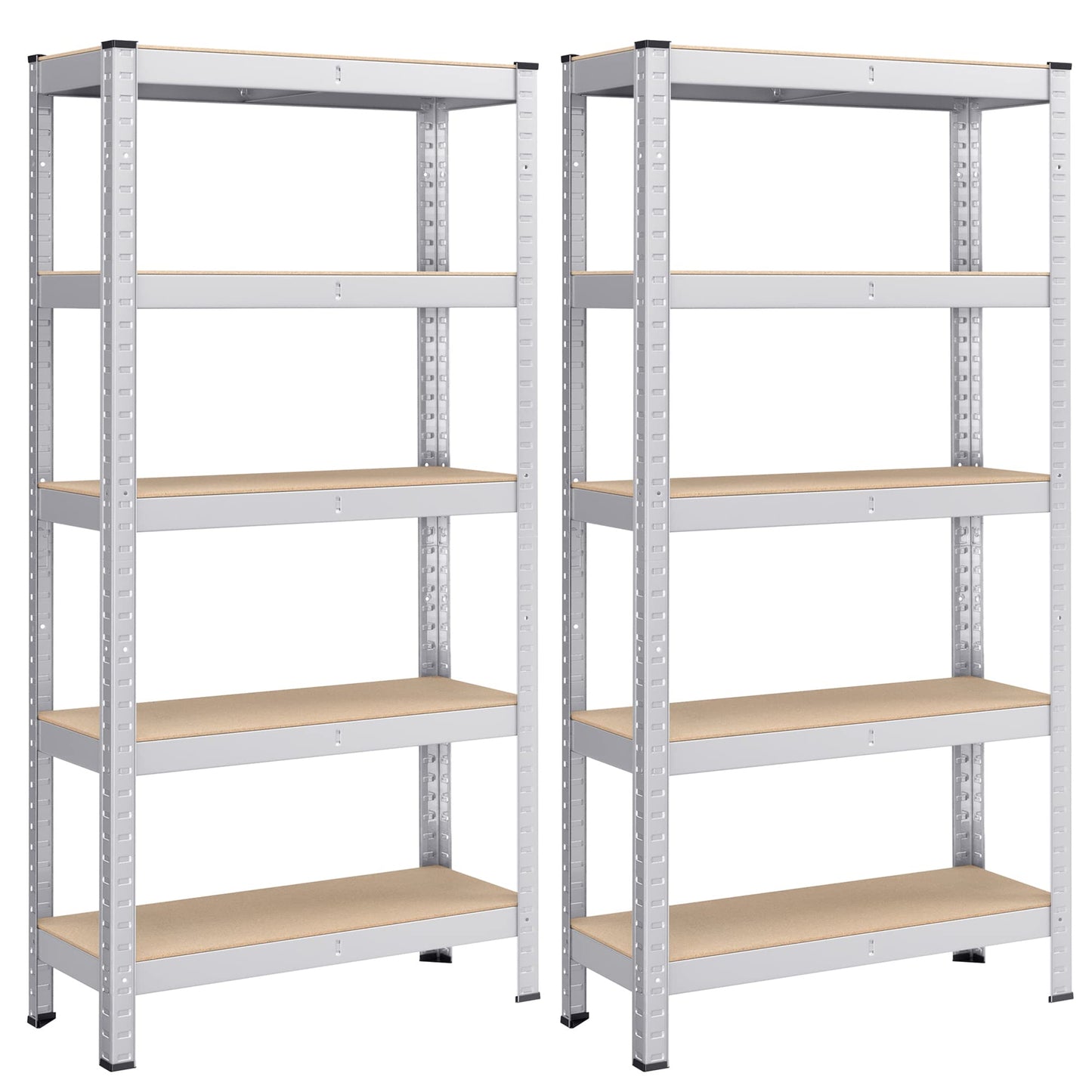 SONGMICS 5-Tier Shelving Unit, Set of 2 Steel Shelving Unit for Storage, Boltless Assembly, for Garage, Shed, Load Capacity 650 kg Each, 30 x 75 x 150