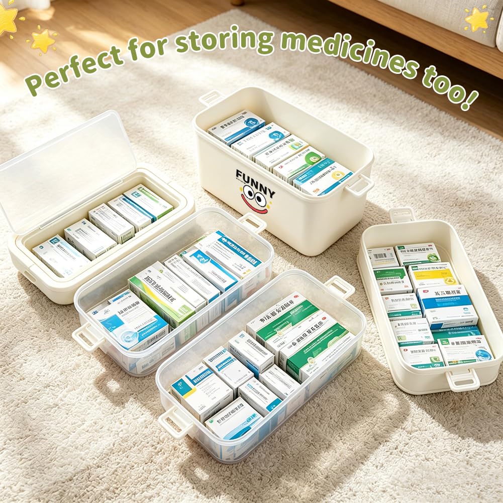 5 Layer Storage Box with Lid, Plastic Stackable Box with Handle, White