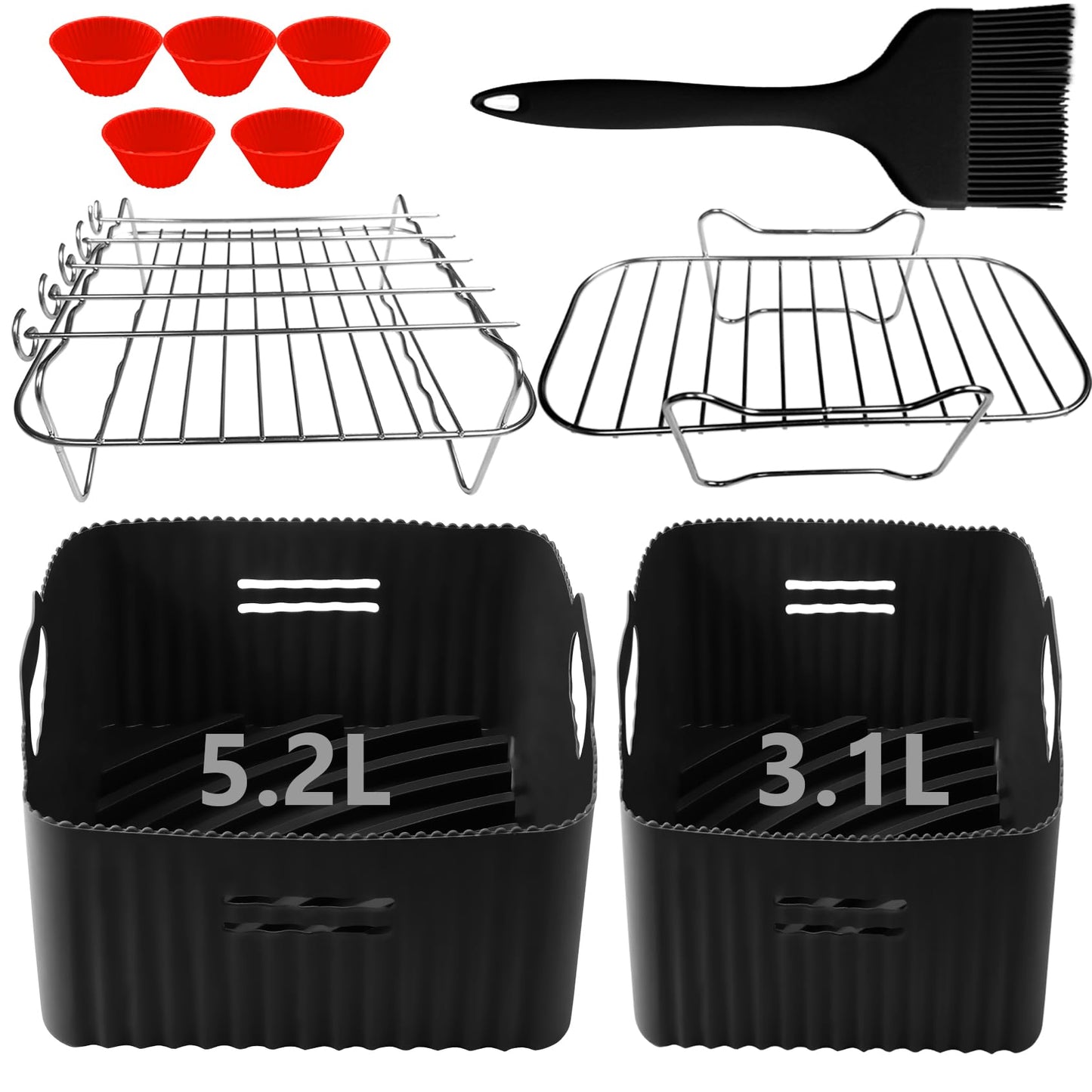 Dual Air Fryer Liners Compatible for Tefal Easy Fry 5.2L/3.1L,Tower T17099, Lakeland 5L/3L, Salter 5.5L/3.5L,Netta 9L, Different Two Size Dual Drawer