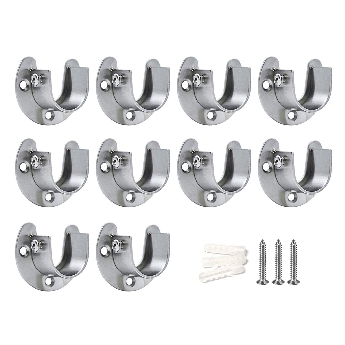 LIKERAINY Stainless Steel Wardrobe Closet Pole Sockets Heavy Duty Shower Curtain Rod End Supports Flange Rod Holder with Screws U Shaped Size of 32mm