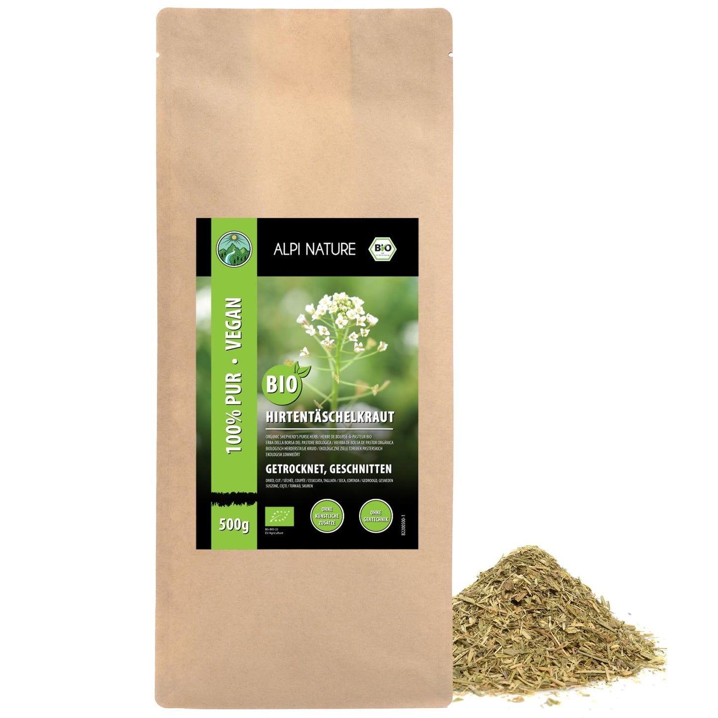 Alpi Nature Organic Shepherd's Purse Tea 500g 1.1 lb, Cut Shepherd's Purse Herb, Loose Leaf Tea