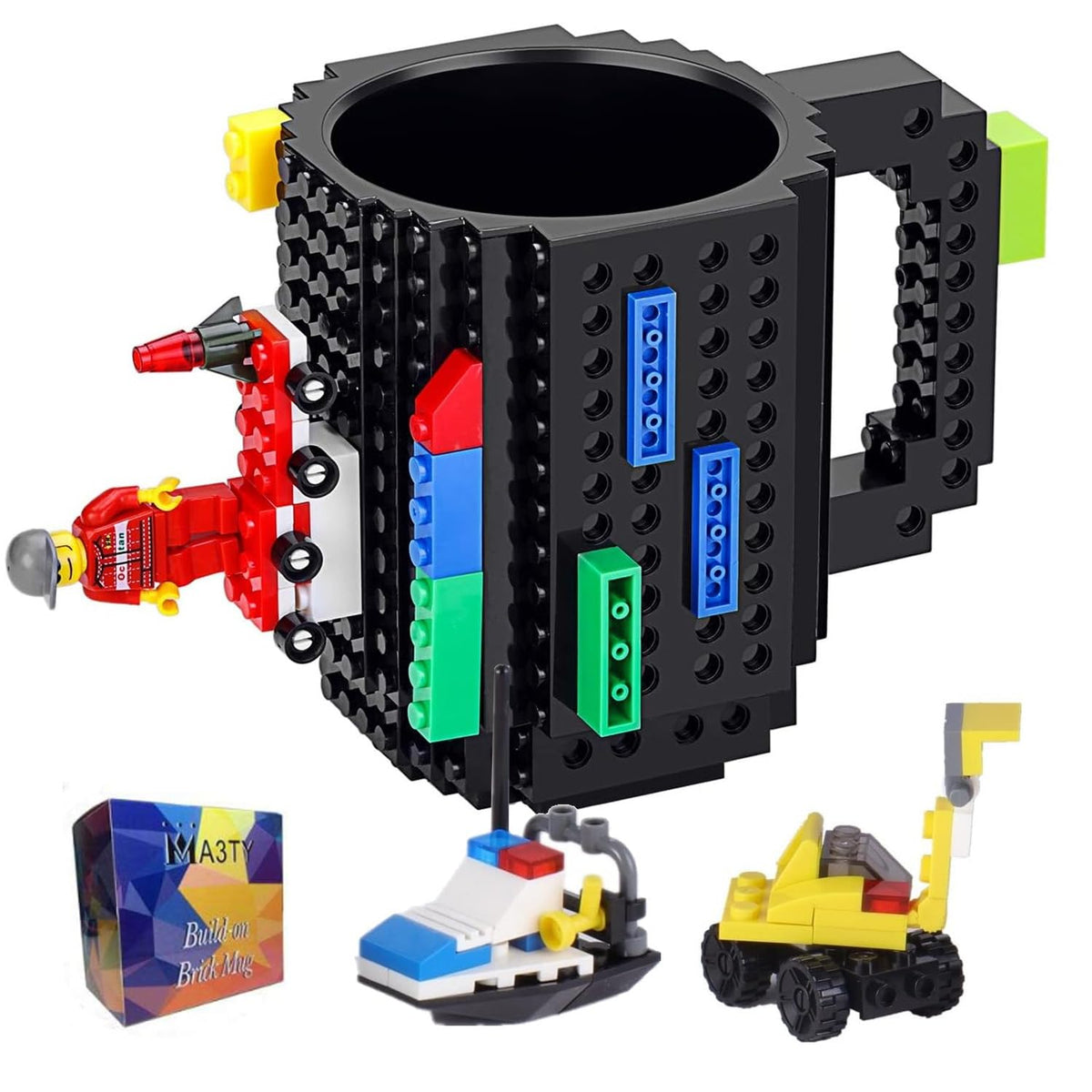 MA3TY Build-On Brick Mug, DIY Creative Coffee Mugs Xmas Present, Novelty Christmas Santa Gifts for Women Men,Thanksgiving,New Year with 3 Bags