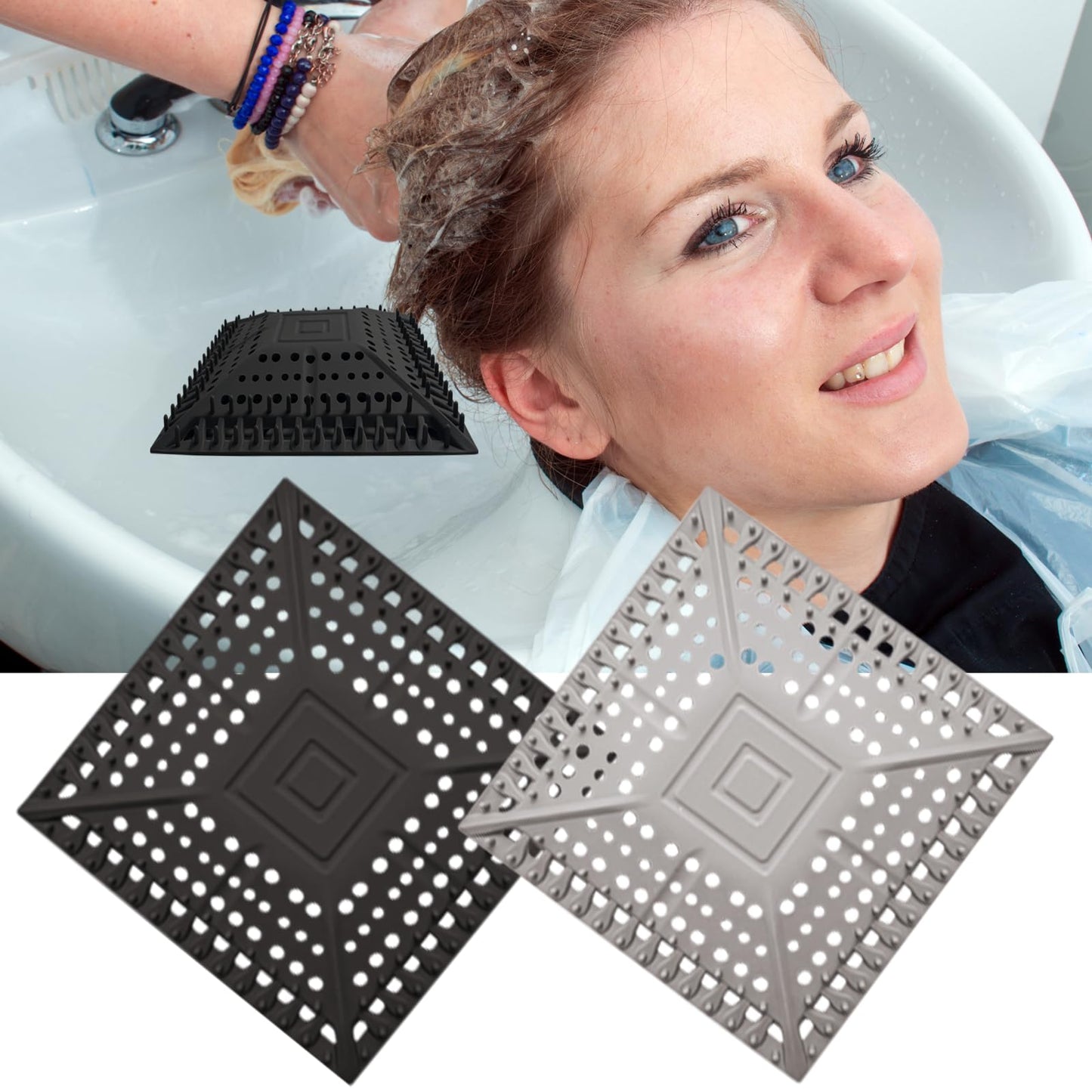 iAnomla 2Pcs Square Shower Drain Cover Hair Catcher, Shower Wall, 5.5" 14cm Reusable Silicone Tub Drain Covers, Strainers Shower Hair Stopper, Floor