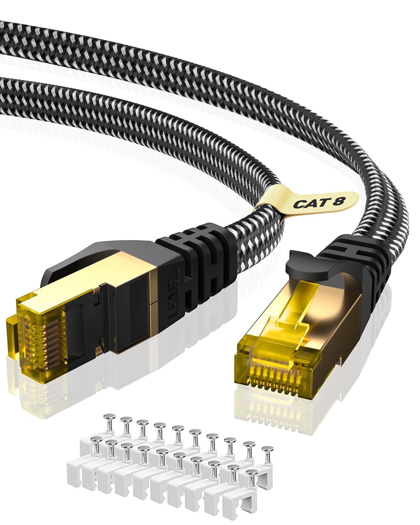 ARISKEEN Cat 8 Ethernet Cable 12M, High-Speed 40Gbps 2000MHz Network Cable Braided Flat Gigabit Rj45 STP Shielded Internet Network Lan Cable Cord for