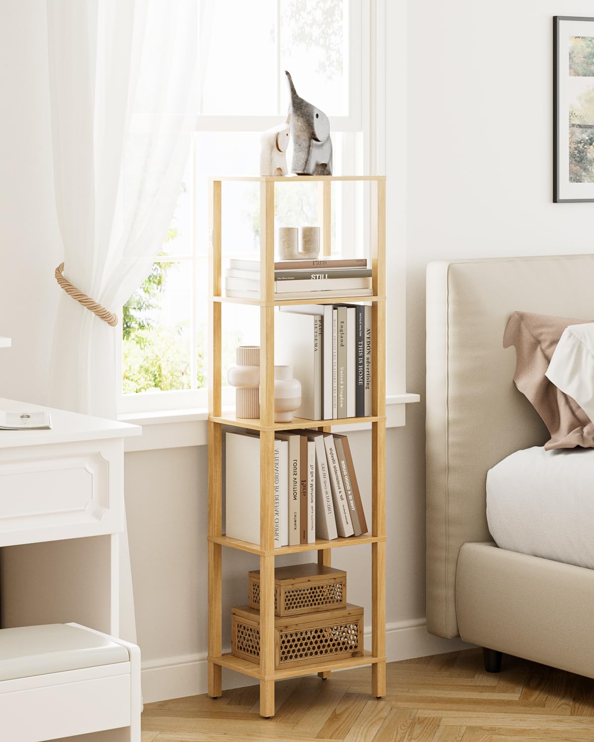 Apetaccat Book Shelf, 6 Tier Tall Bookshelf, Narrow Bookcase with Open Shelves, 38 x 27 x 167CM, Book Shelves for Living Room, Office, Study, Oak