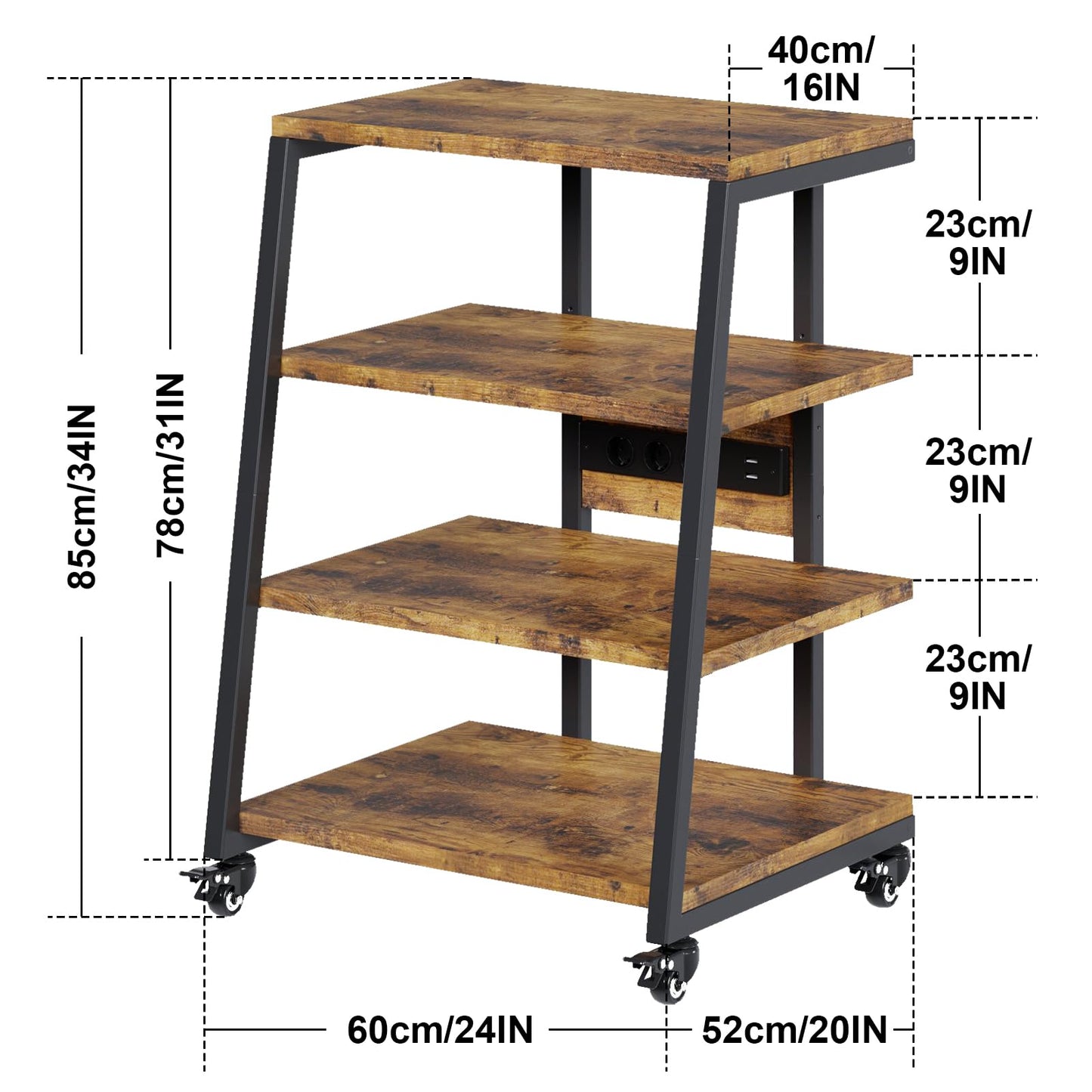 Vrietina HIFI Stand with Power Strips, Adjustable Shelf, LED Lights, Wheels