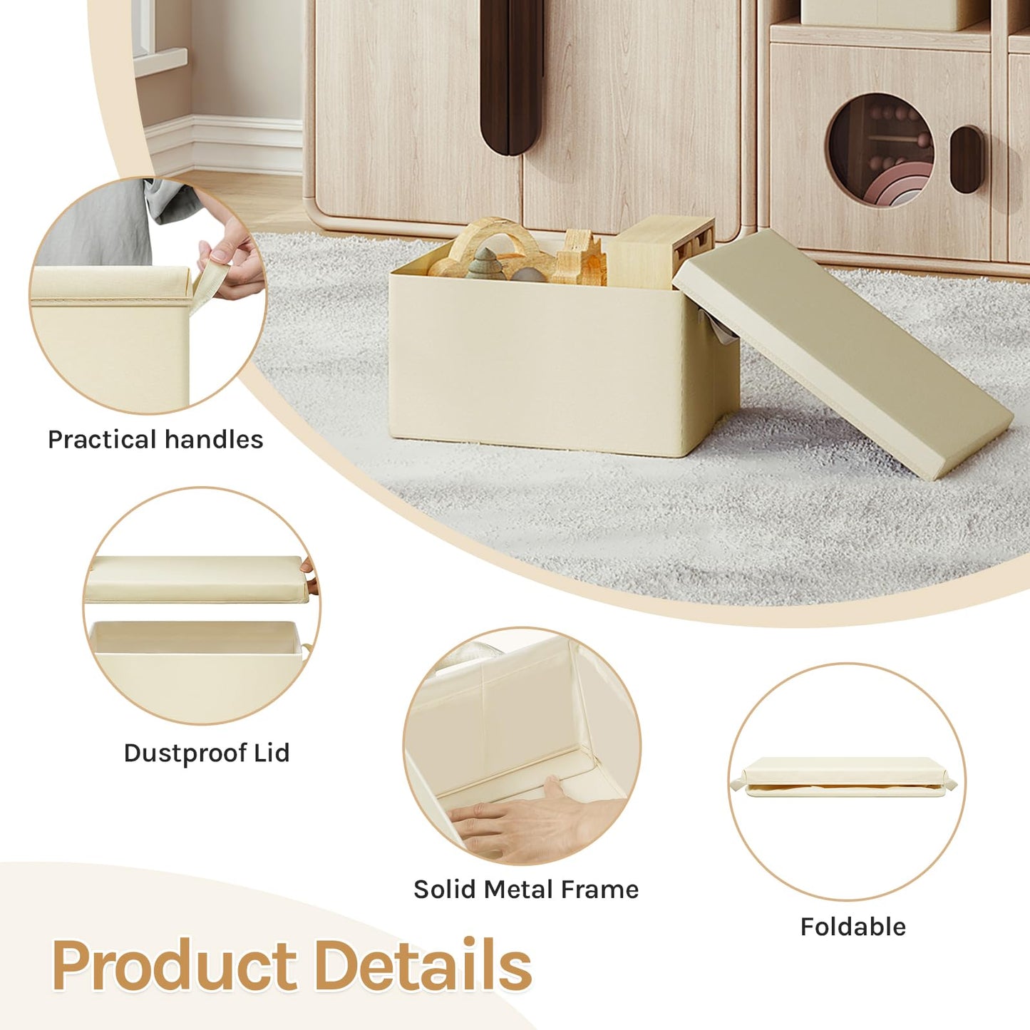 WOLTU Storage Boxes Set of 5, Storage Baskets, Storage Cubes with Handles and Lid, Fabric Folding Baskets for Shelves in Bedroom, Study