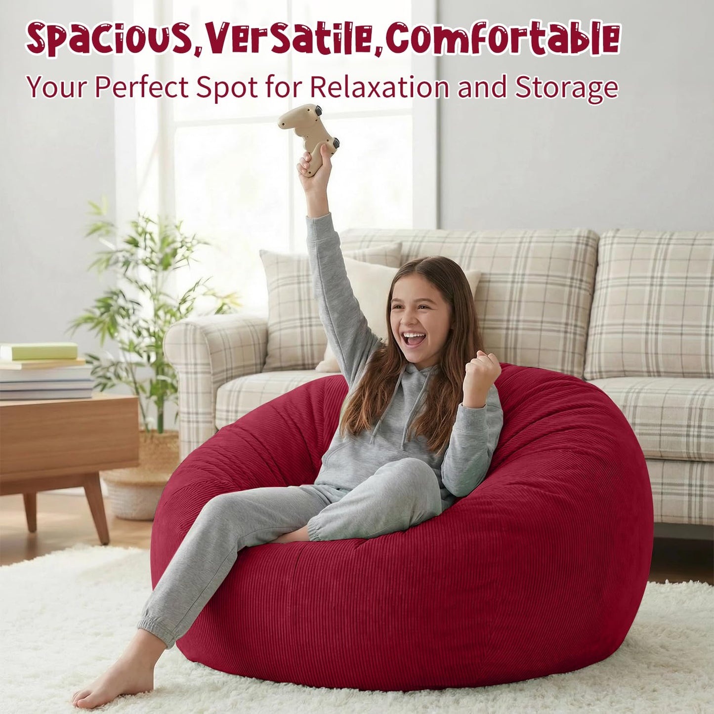 Nobildonna 3 ft Bean Bag Chair Cover (No Filler) for Adults and Kids 300L Extra Large Stuffed Animal Storage Bean Bag Washable Soft Premium Corduroy