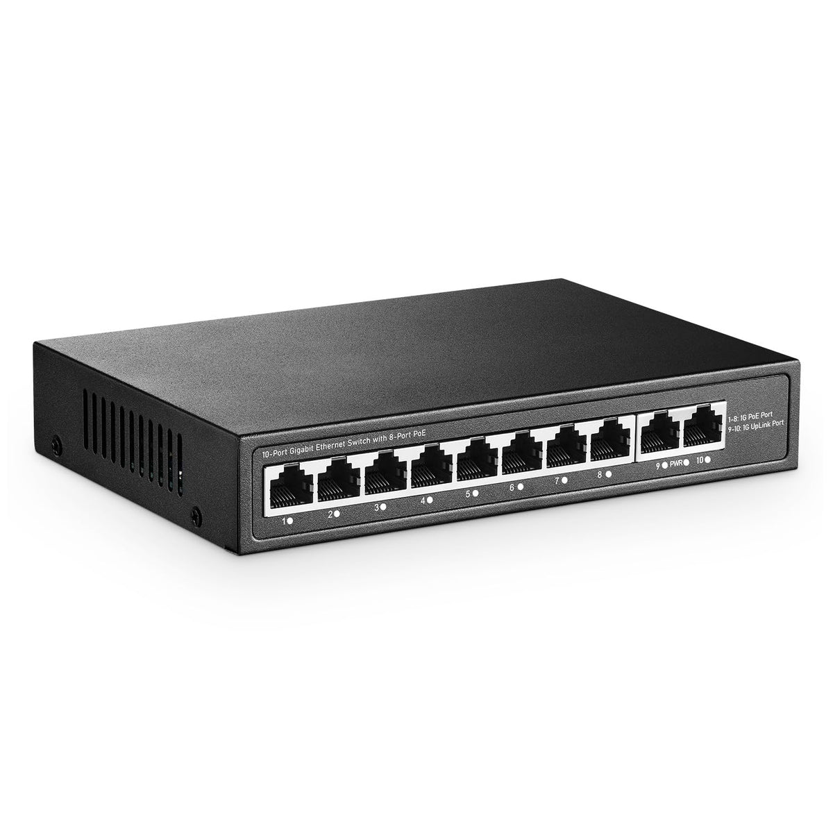 YuLinca 10 Port Mini Gigabit PoE Switch with 8 PoE+ Port, 2 Gigabit RJ45 Uplink, 10/100/1000Mbps, IEEE802.3af/at, Max 120W, Metal Fanless Plug & Play