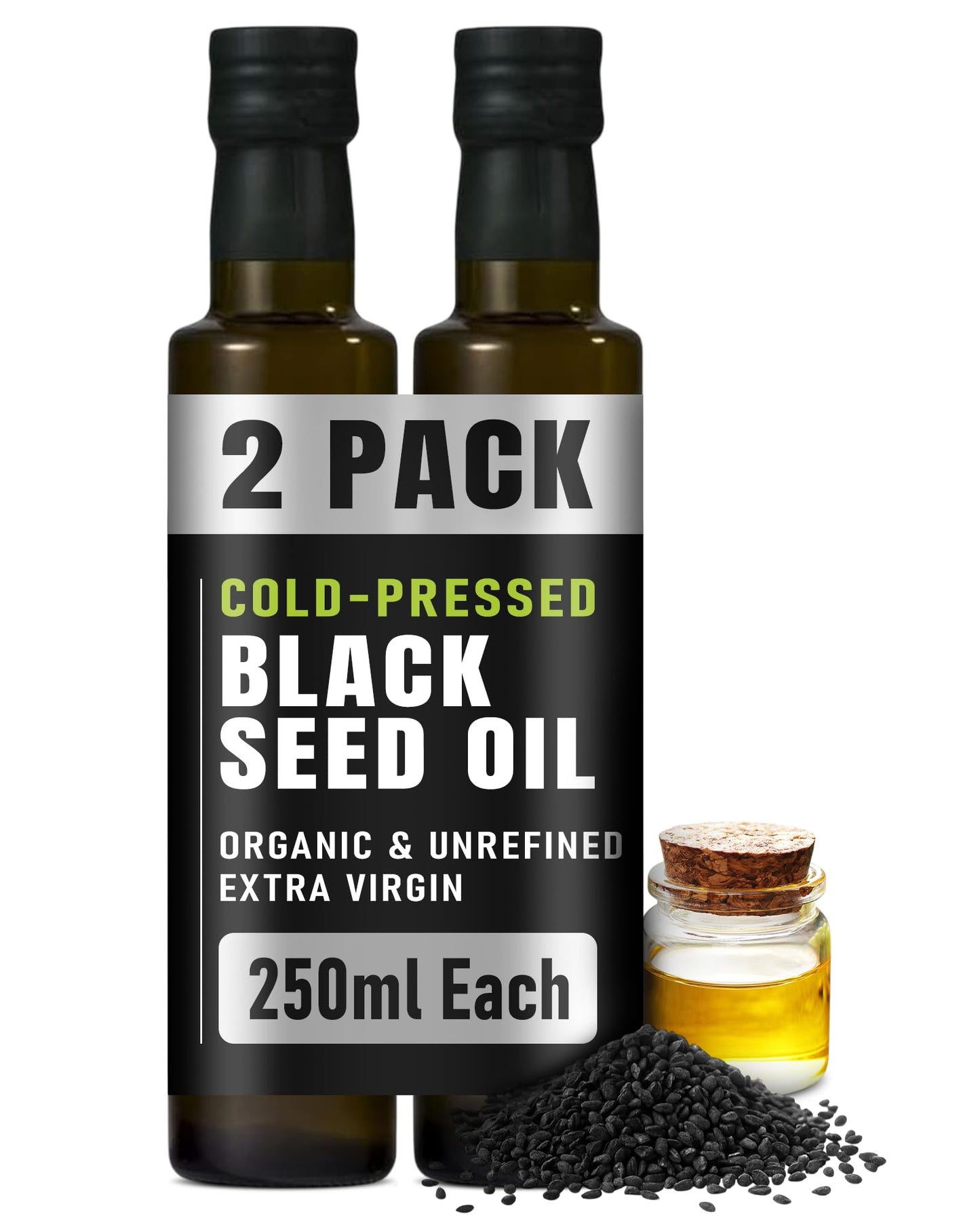 RAWYA Organic Cold-Pressed Black Seed Oil 250ml, Turkish Black Cumin (Kalonji, Nigella Sativa), Unrefined, Rich in Omega-3, 6, 9, Strong Taste for