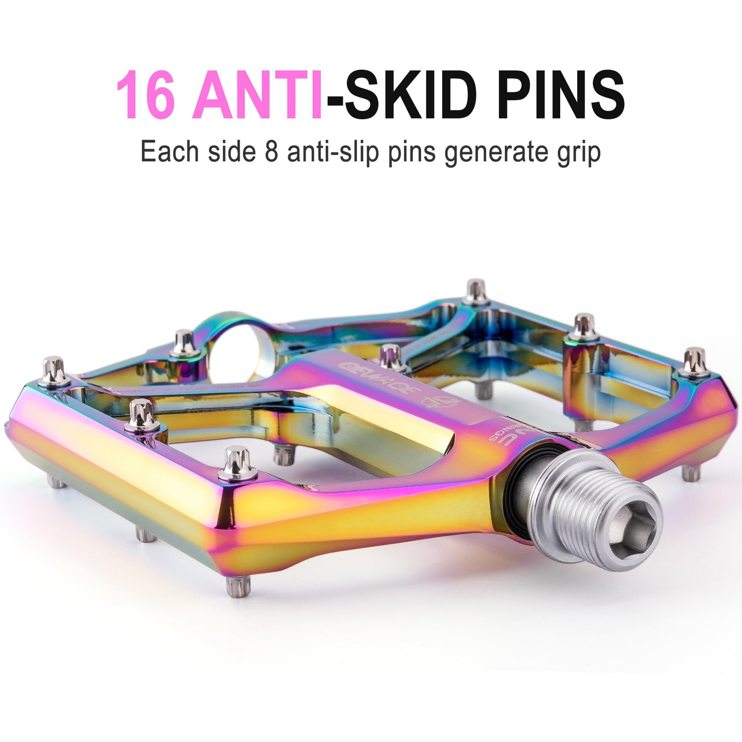 GEWAGE Road/Mountain Bike Pedals - 3 Bearings Bicycle Pedals - 9/16? CNC Machined Flat Pedals with Removable Anti-Skid Nails (Colourful)