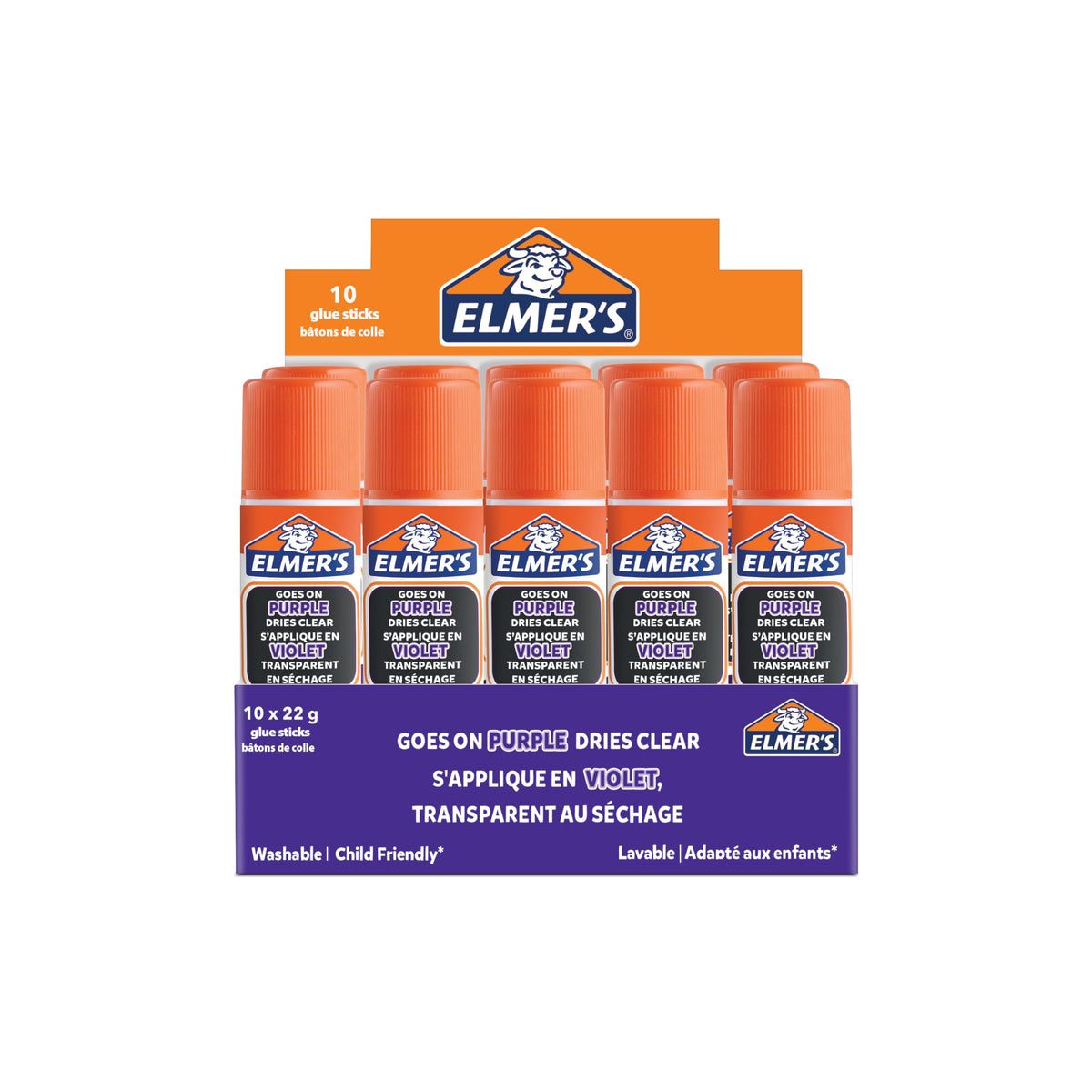 Elmer's Disappearing Purple Glue Sticks | Dries Clear | Great for Schools & Crafting | Washable & Child-Friendly | 22g | 10 Count
