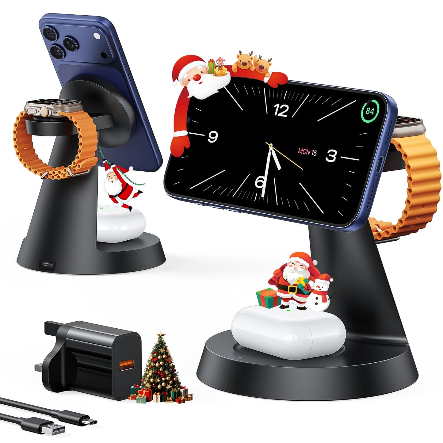 Meifigno 3 in 1 Wireless Charging Station for Apple Devices, Compatible with MagSafe Charger Magnetic Phone Charging for iPhone 17/Air/16/15, Watch