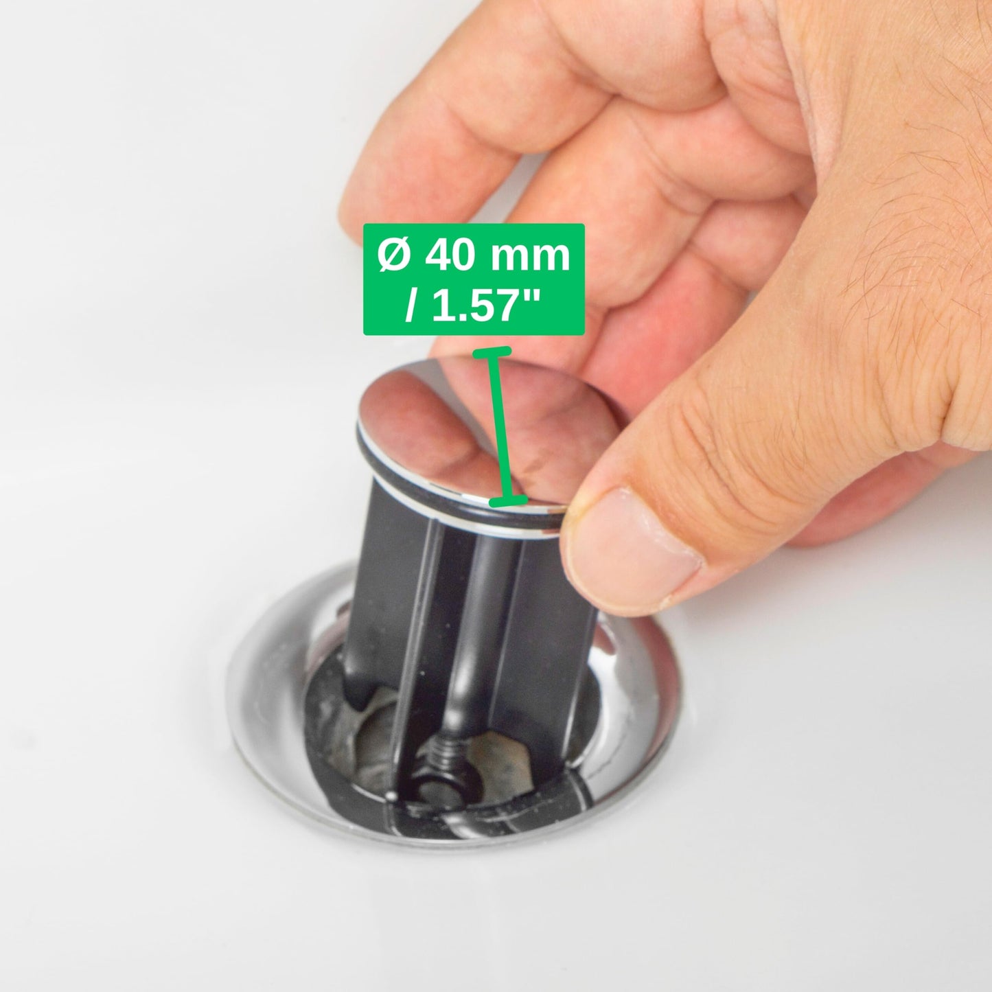 Brass sink plug, 1 pack, Ø 40 mm top, chrome finish, with 20 to 40 mm adjustable eccentric spigot, for bathroom sinks, sink drain plug