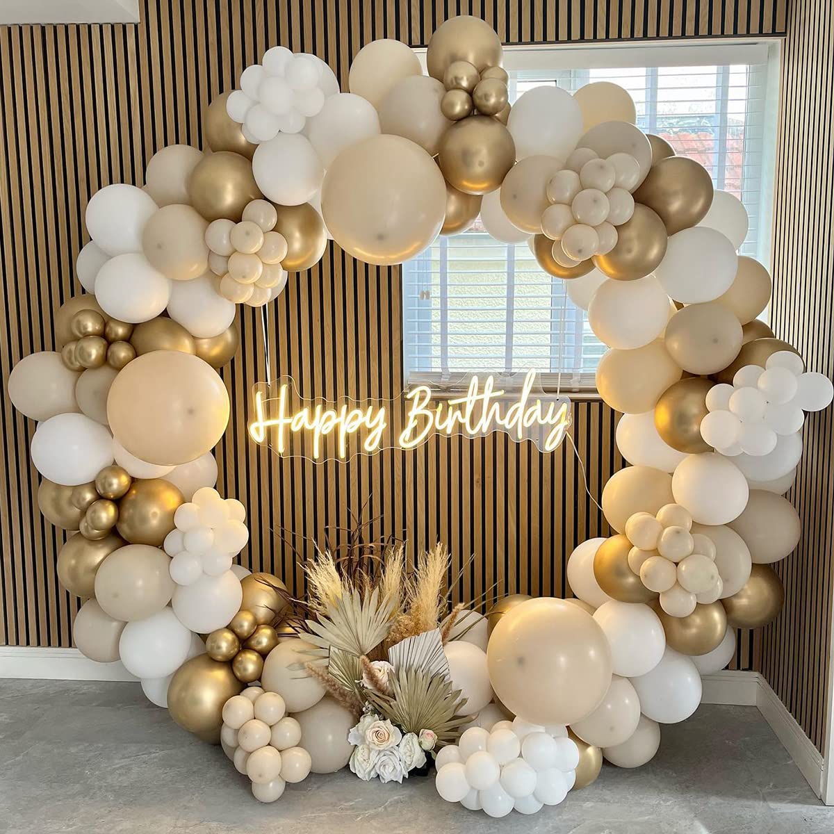 White Gold Balloons Arch Kit, 185 Pcs White Sand Gold Balloon Garland with Nude Balloons for Birthday Party Decoration, Boho Wedding, Anniversary,