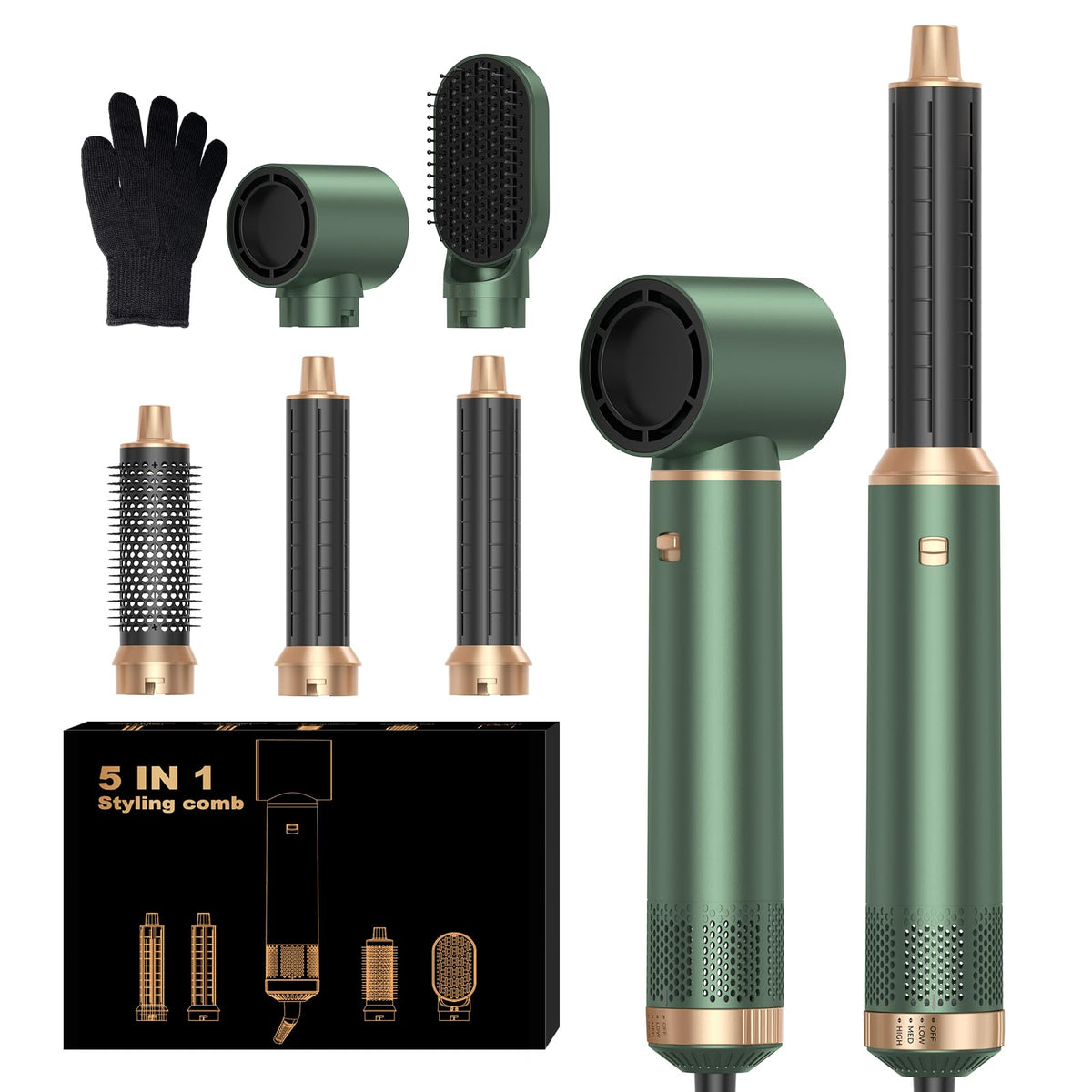 Airbrush 5 in 1 Airstyler 5 in 1 Hair Styler Multi-Blow Dryer Brush Set with Curl, Straighten, Wavy, Smooth, Magic Styler for All Hair Types and
