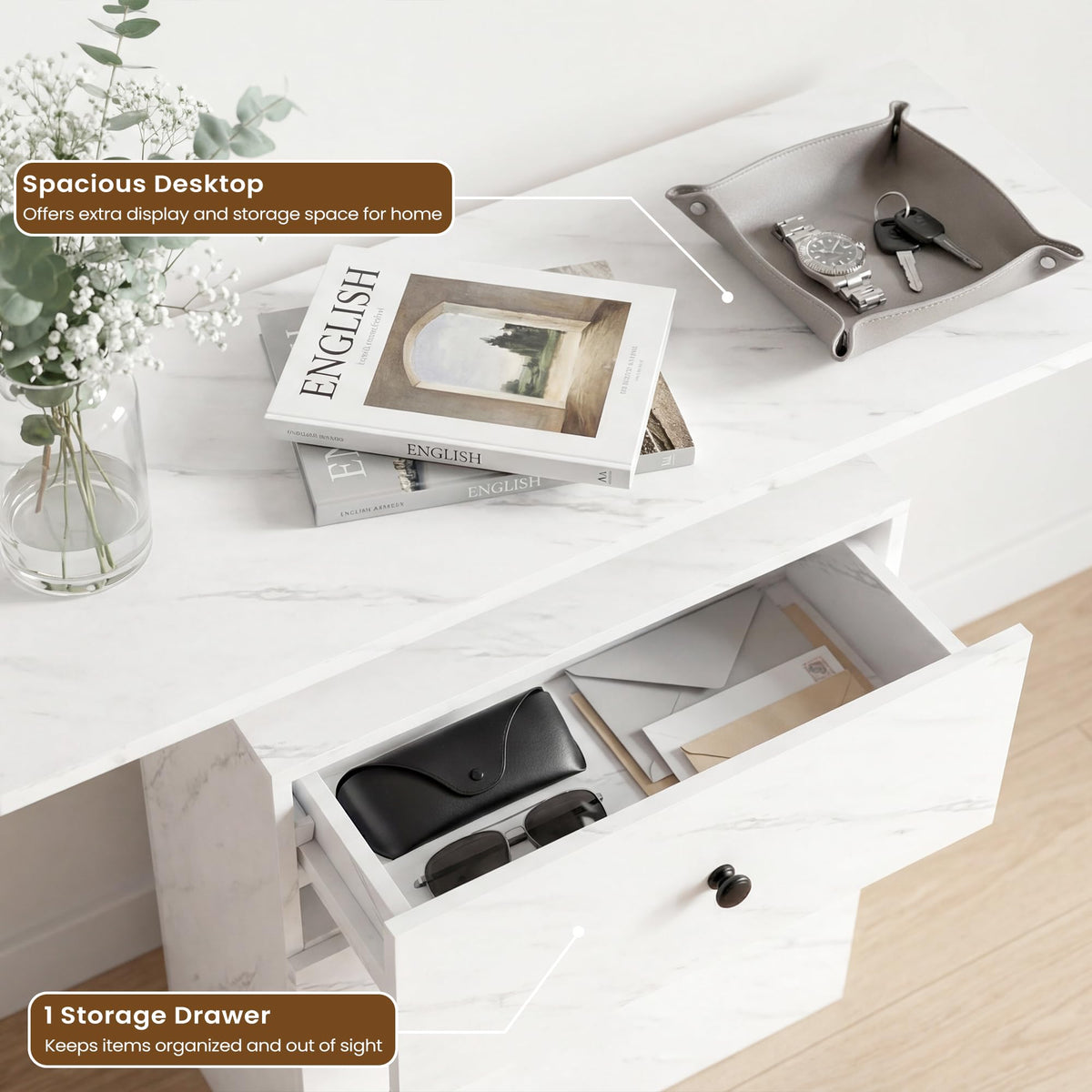 Manora Farmhouse Console Table with 2 Drawers for Entryway Rustic Hallway Table with Wooden Frame and Open Storage Shelf Sofa Table for Bedroom or
