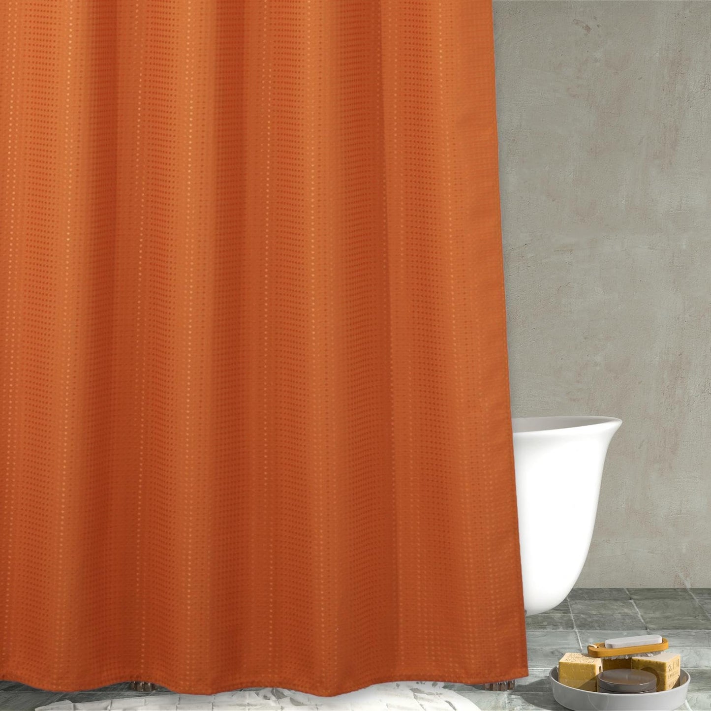 Popkozzi Orange Extra Long Shower Curtain: 84 Inch Waffle Weave Heavy Duty Fabric Shower Curtains for Bathroom - Water Repellent Washable Thick