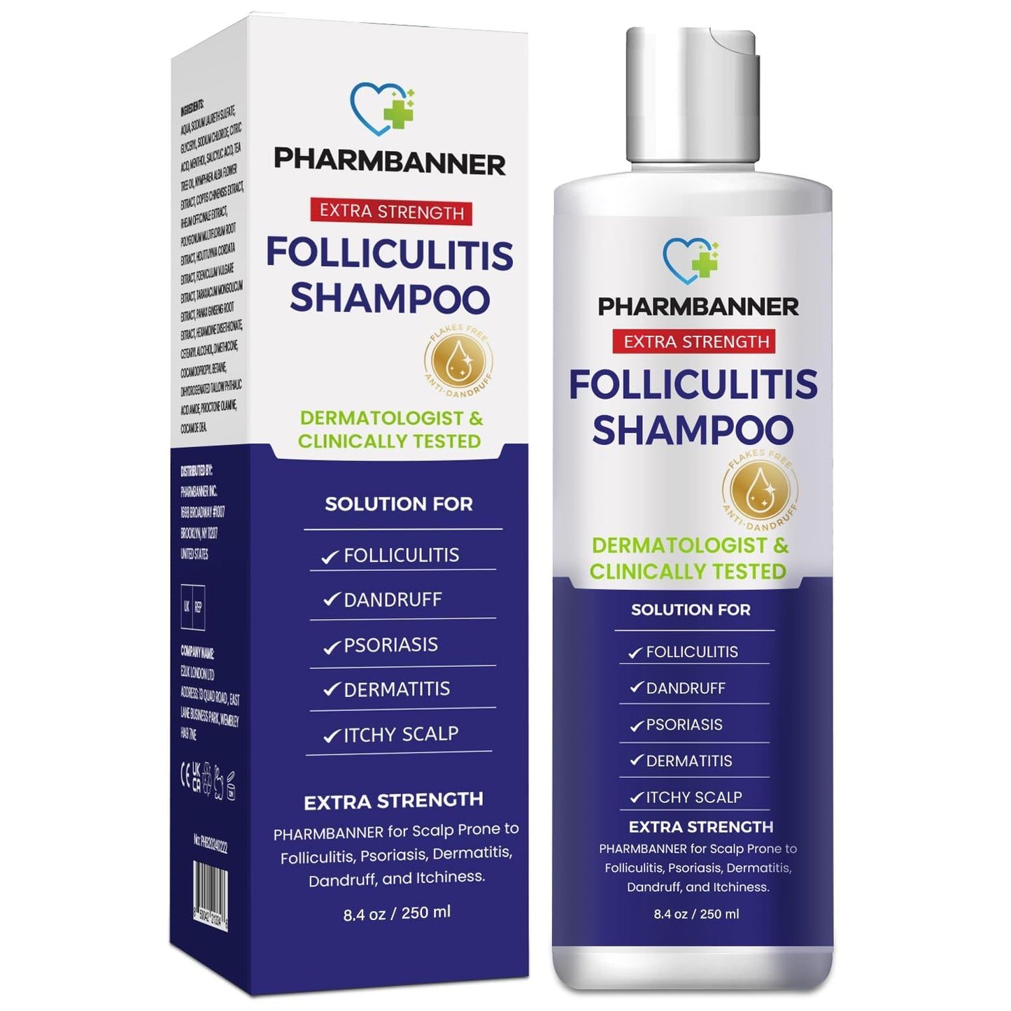 PHARMBANNER Folliculitis & Seborrheic Dermatitis Shampoo ? Anti-Dandruff, Psoriasis & Itchy Scalp Treatment ? Soothes Redness, Flaking & Irritation ?