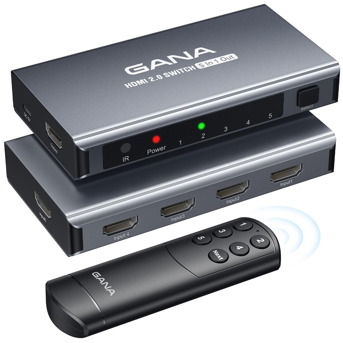 GANA 5 in 1 HDMI Switch Output 4K@60Hz HDMI Splitter with Remote Switch, Compatible with PS5/4, Xbox, Nintendo Switch, Roku, TV, Fire Stick