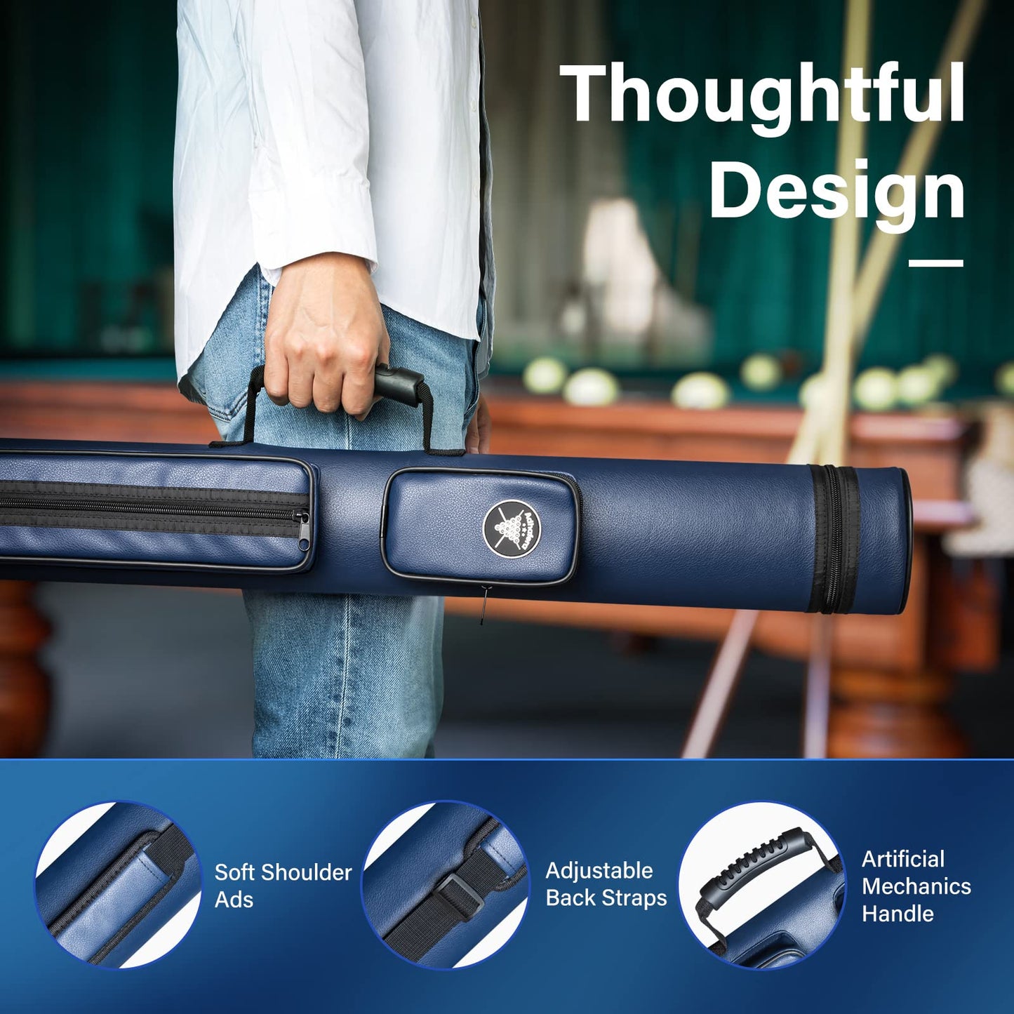 Adhafera Pool Cue Case, 2 X 2 Hard Snooker Cue Case, Made of Faux Leather Pool Cue Accessories (Not for 3/4 Cues)
