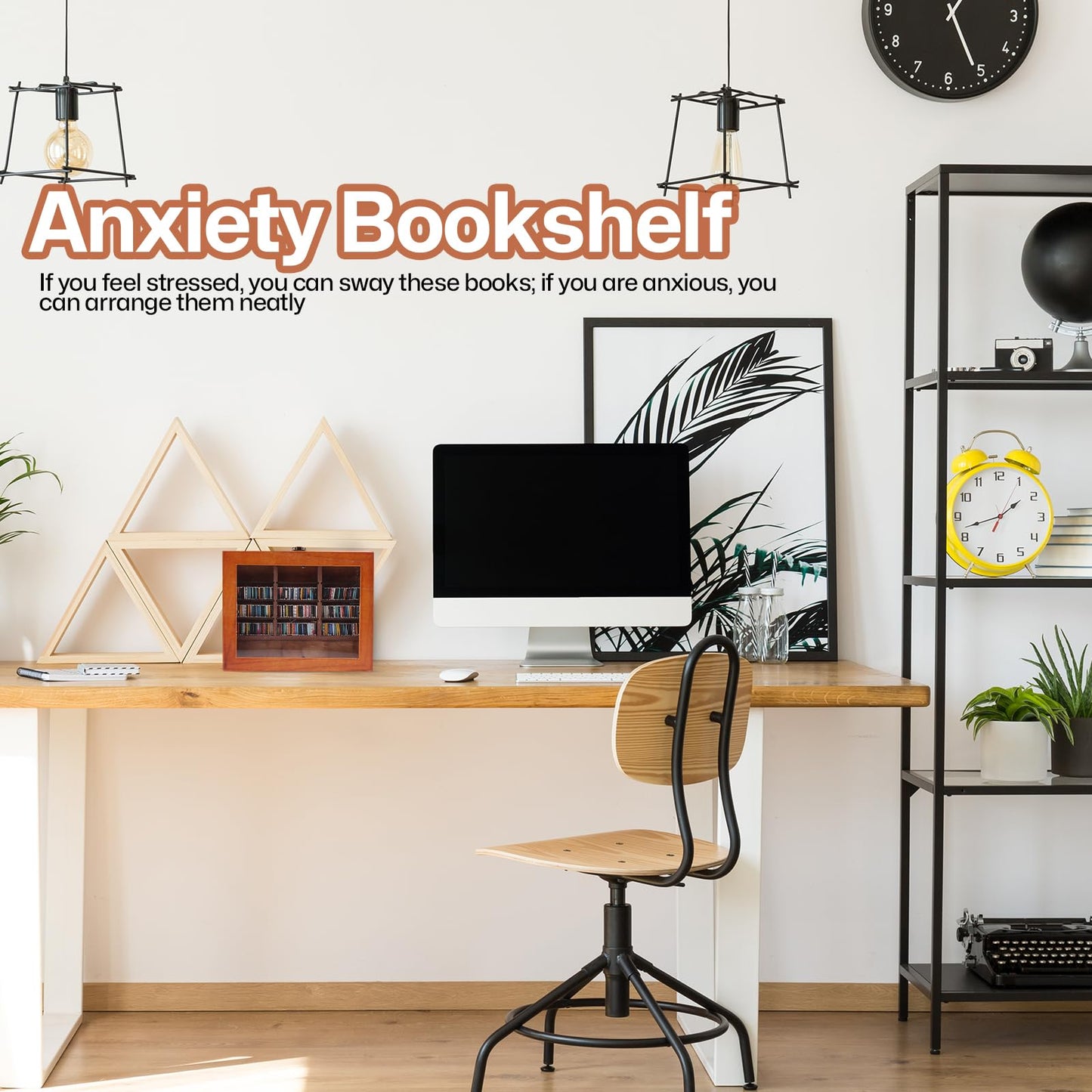 NCOALE Anxiety Bookshelf Shake Away Your Anxiety, Mini Bookshelf with 200 Miniature Books Wooden Miniature Library for Book Lovers & Anxious