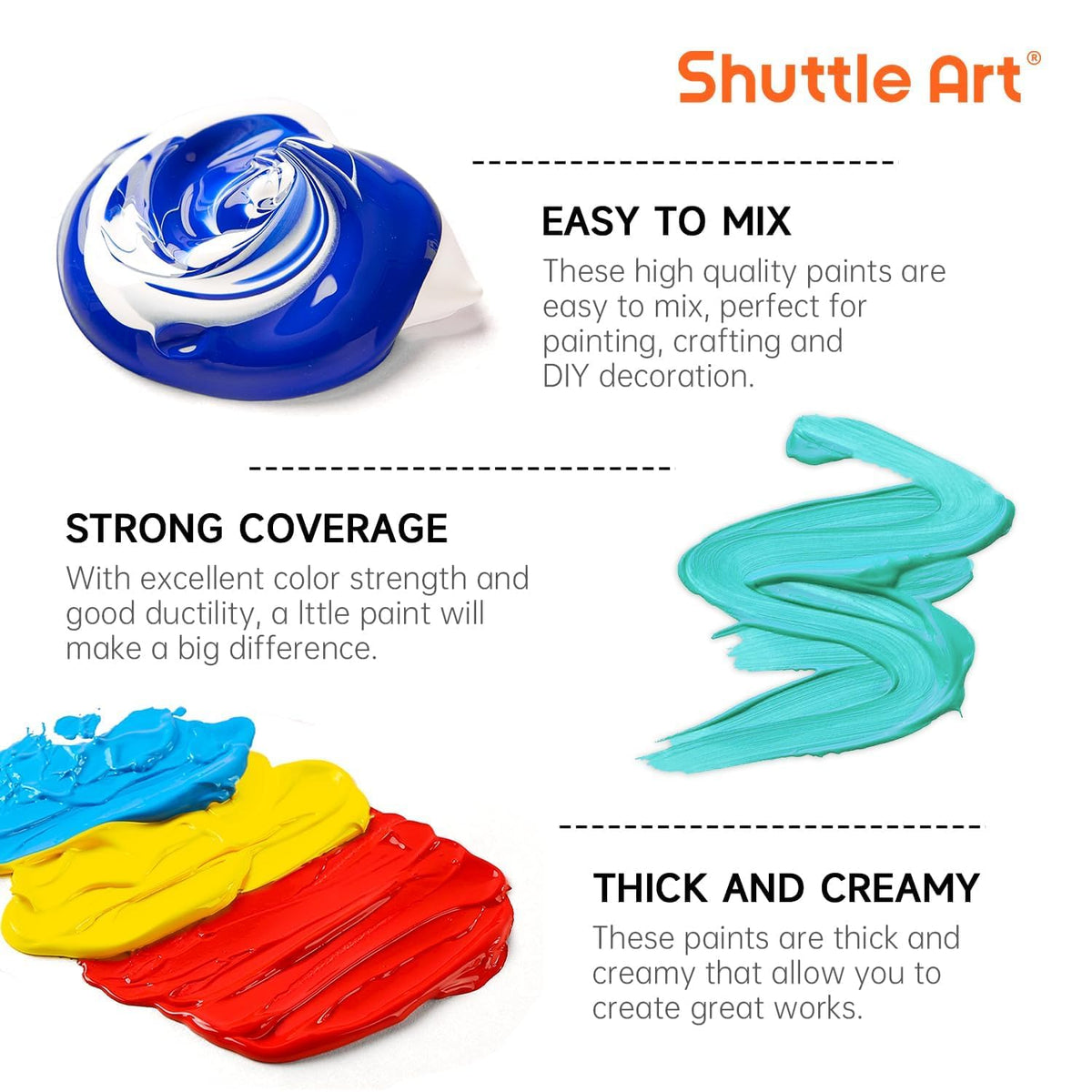 Shuttle Art Acrylic Paint Set, 12 Colours Acrylic Paint Bottle Set (473ml/16oz), Rich Pigmented Acrylic Paints, Bulk Painting Supplies for Artists,