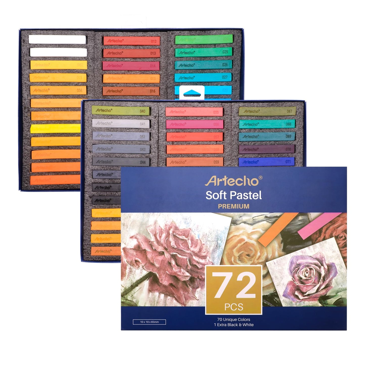Artecho Soft Pastel Set of 72, Including 4 Fluorescent colors Premium Square Chalk for Drawing, Blending, Layering, Shading, Art Supplies for Kids,