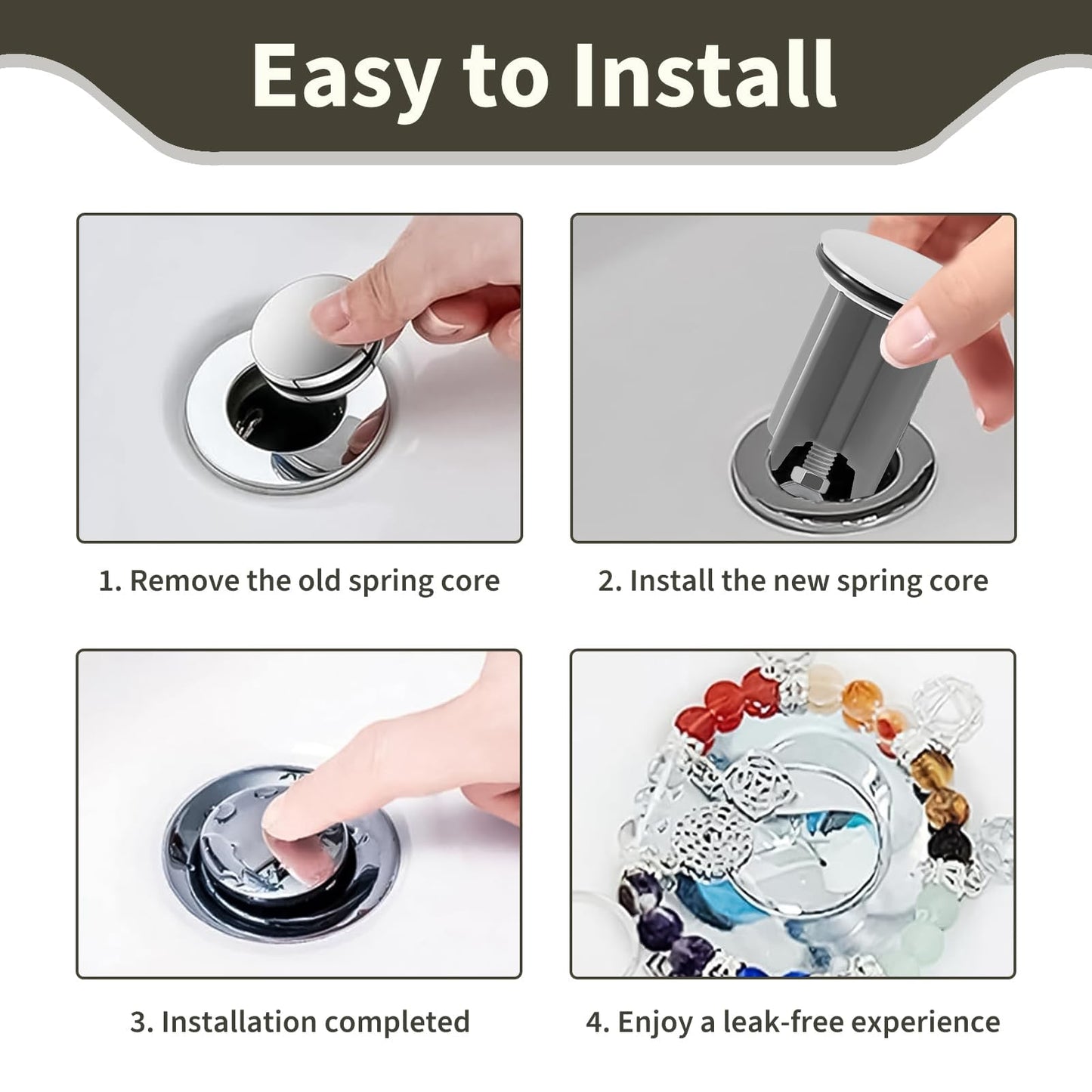 40mm Pop Up Sink Plug Replacement, Adjustable Height Sink Drain Plug 67-83mm Universal Bathroom with Chrome Plated Brass, Waterproof Rubber Sealing