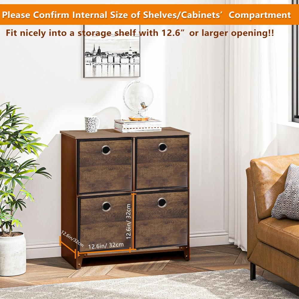 4-Pack Durable Storage Cube Box with Wood Grain Decorative Thickened Fabric Stroage Basket,Space-saving Cube Storage Unit Box for