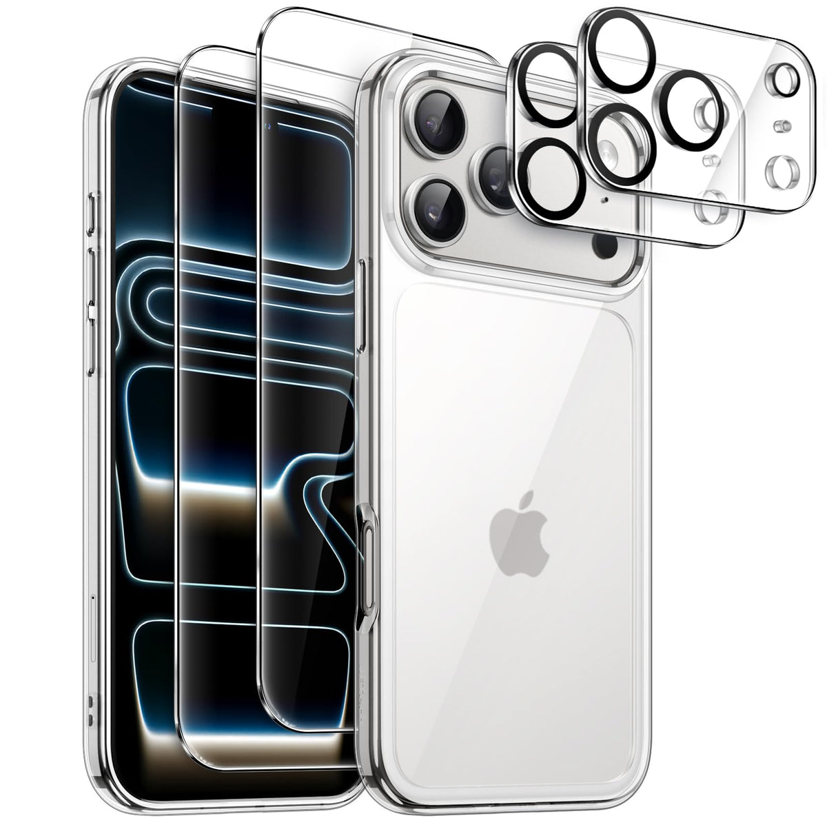 JETech 5 in 1 Case for iPhone 17 Pro Max 6.9-Inch with 2 Pack Each Tempered Glass Screen Protectors and Camera Lens Protectors, Non-Yellowing