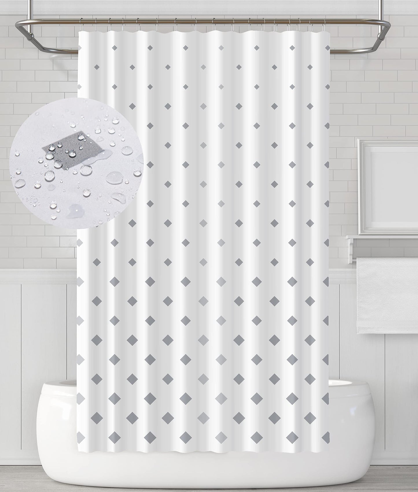 YOUNG DA Fabric Shower Curtain Grey & White Diamond Geometric Design for Bathroom, Shower Curtains Mould Proof Resistant 72x72 inch, Washable Fabric,