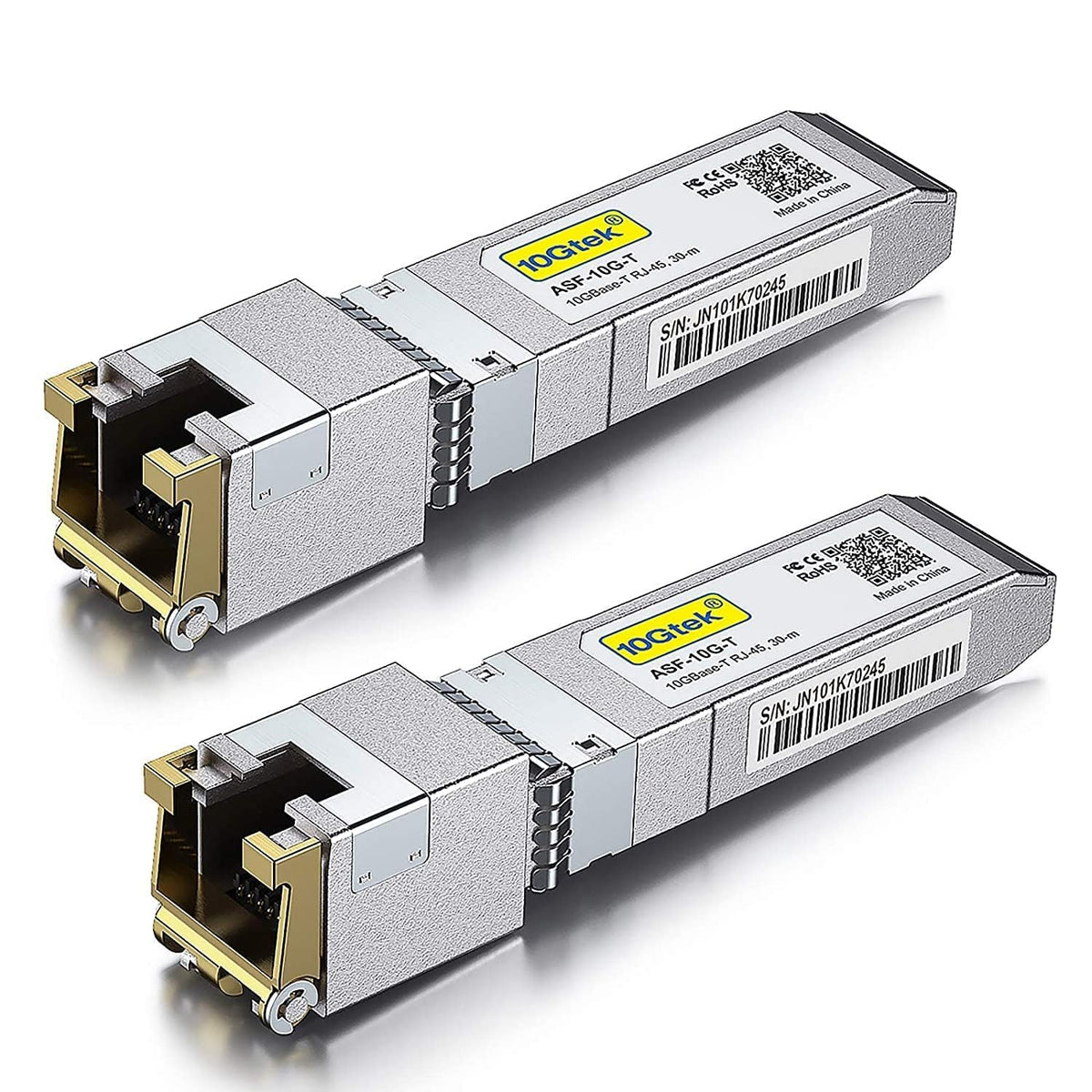 10Gtek [2 Pack 1.25/2.5/5/10GBase-T SFP+ RJ-45 CAT.6a Copper Transceiver, up to 30 meters, Compatible with Cisco SFP-10G-T-S, Ubiquiti UniFi